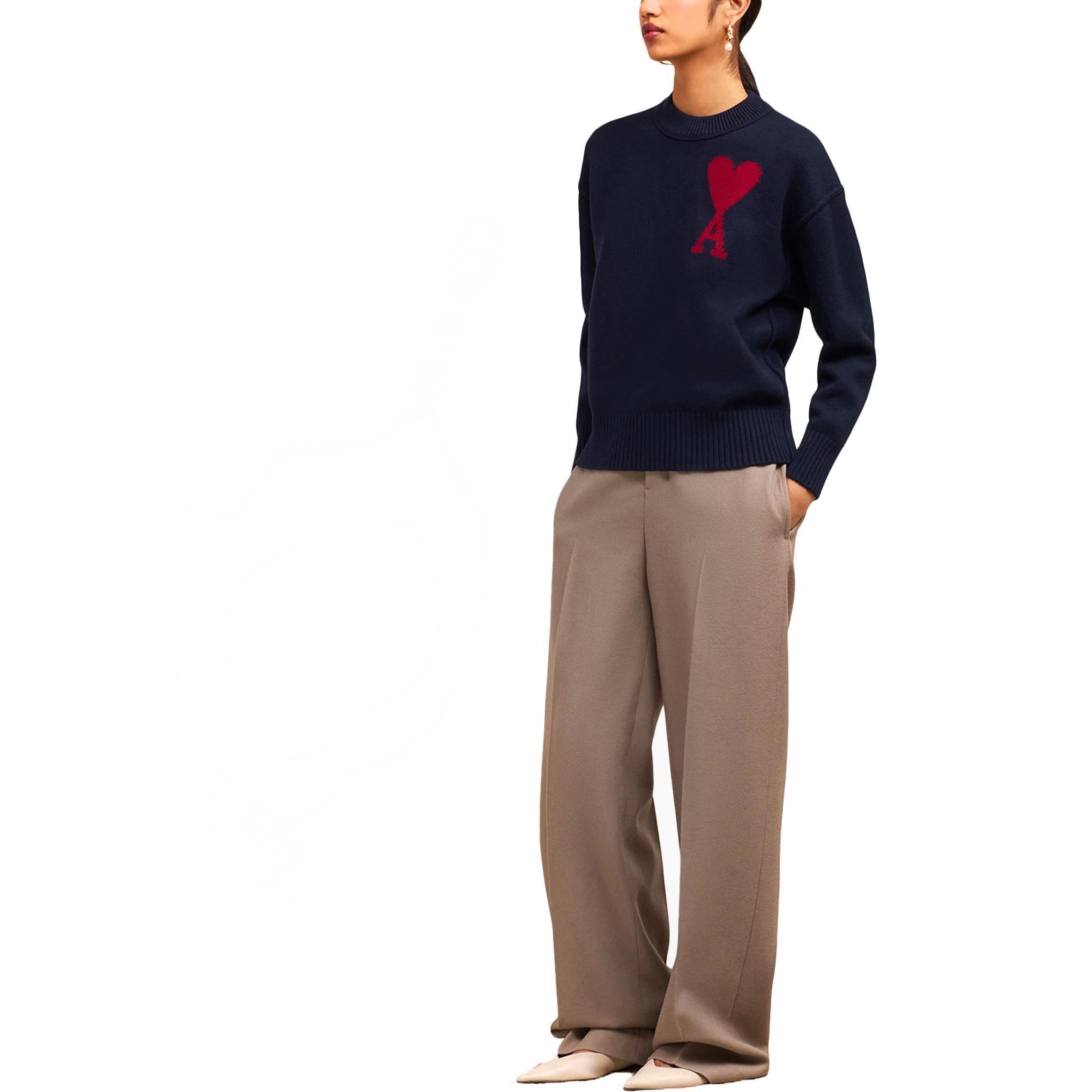 AMI PARIS Megztinis, Mėlyna, Red adc sweater 2