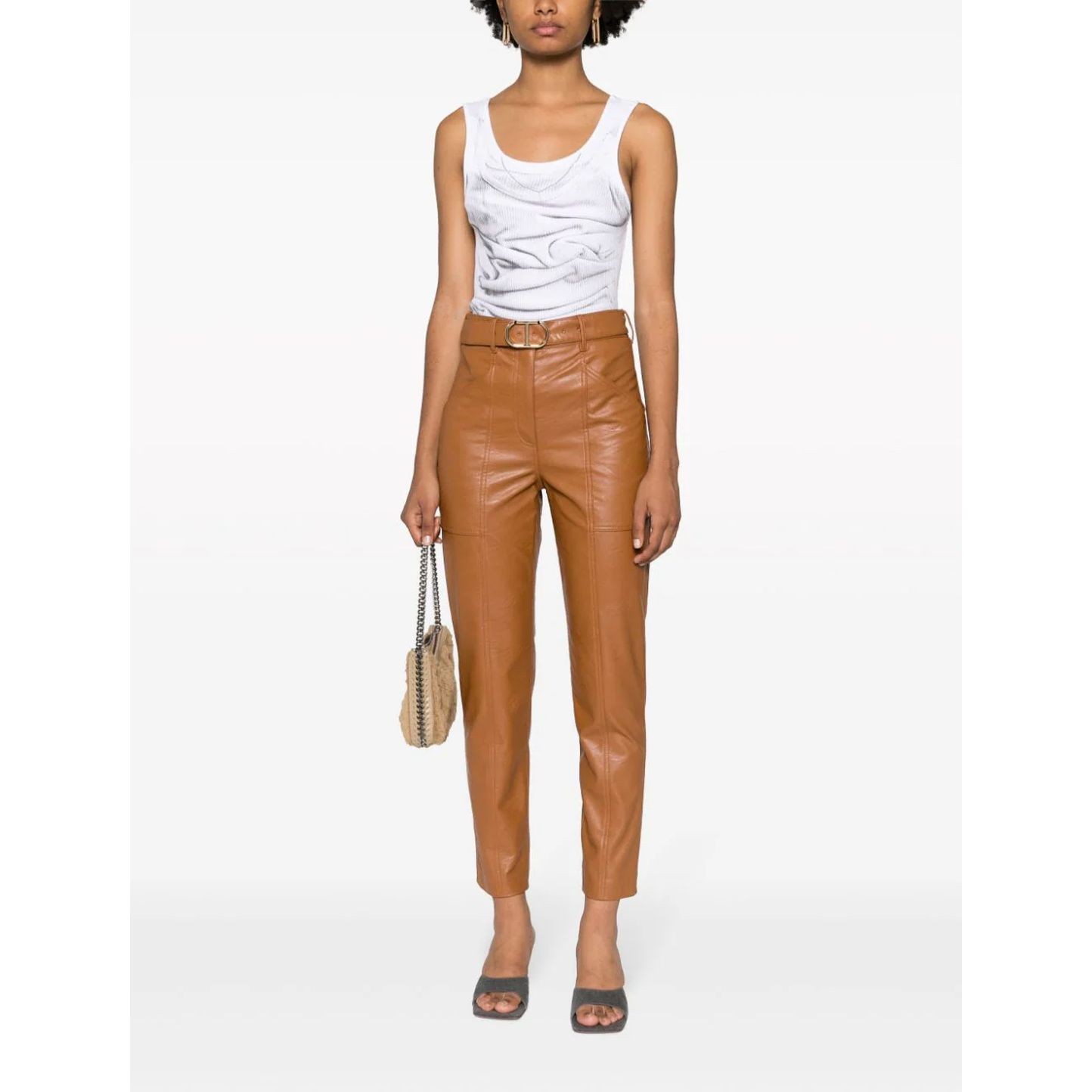 TWINSET Laisvalaikio kelnės moterims, Ruda, Leather pants 2