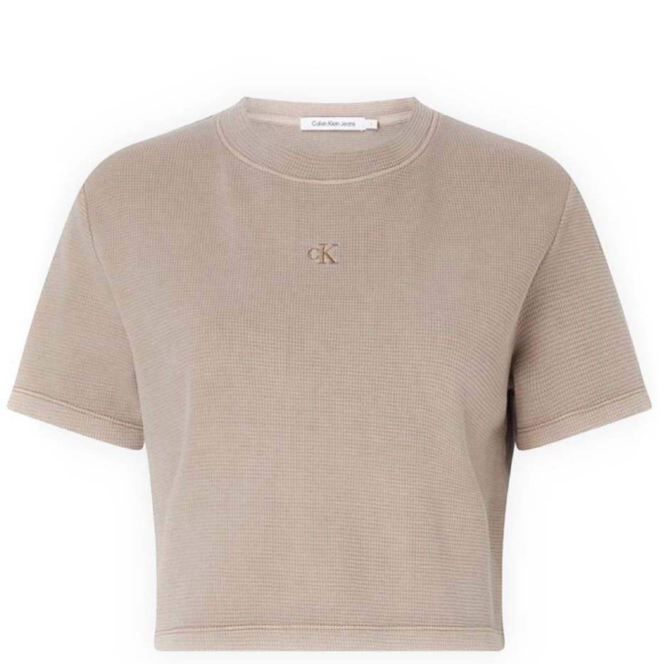 CALVIN KLEIN JEANS Trumpinti marškinėliai moterims, Smėlio, Waffle tee 1