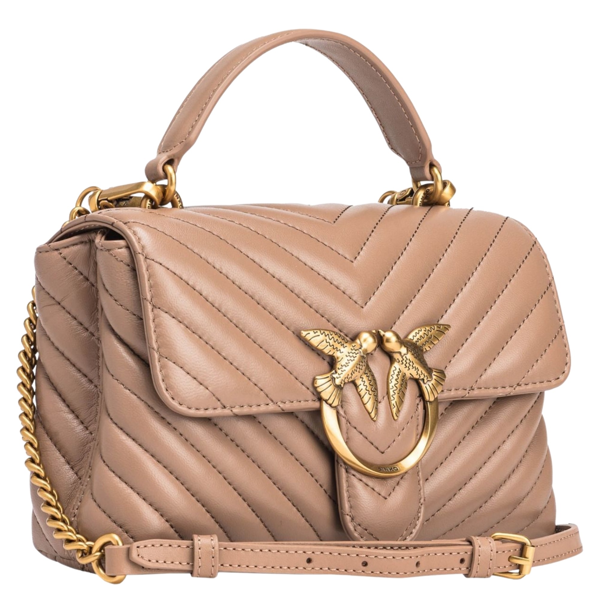 PINKO Rankinė per petį moterims, Smėlio, Love lady puff mini bag 2