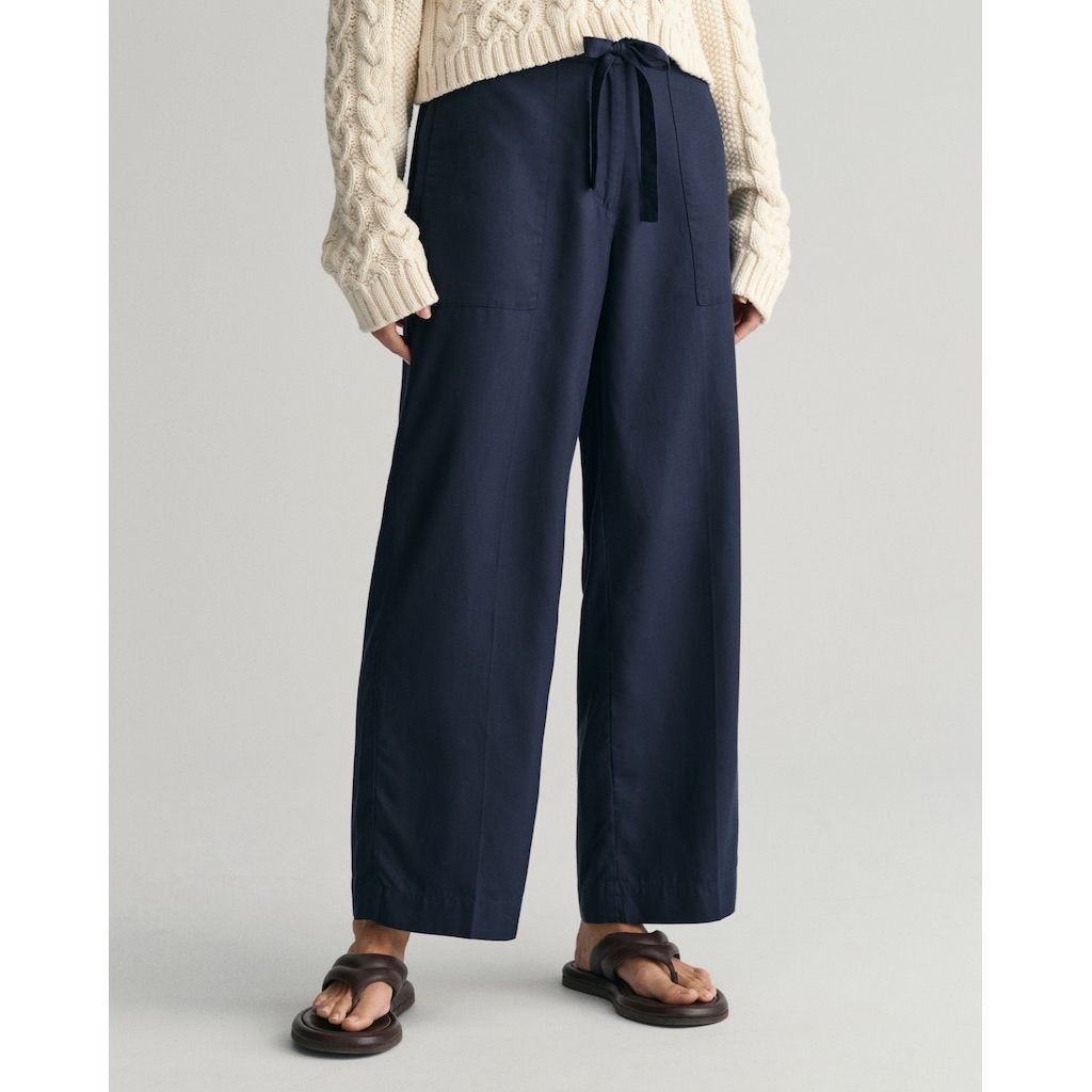 GANT Kelnės moterims, Mėlyna, REL TIE WAIST PANTS 4