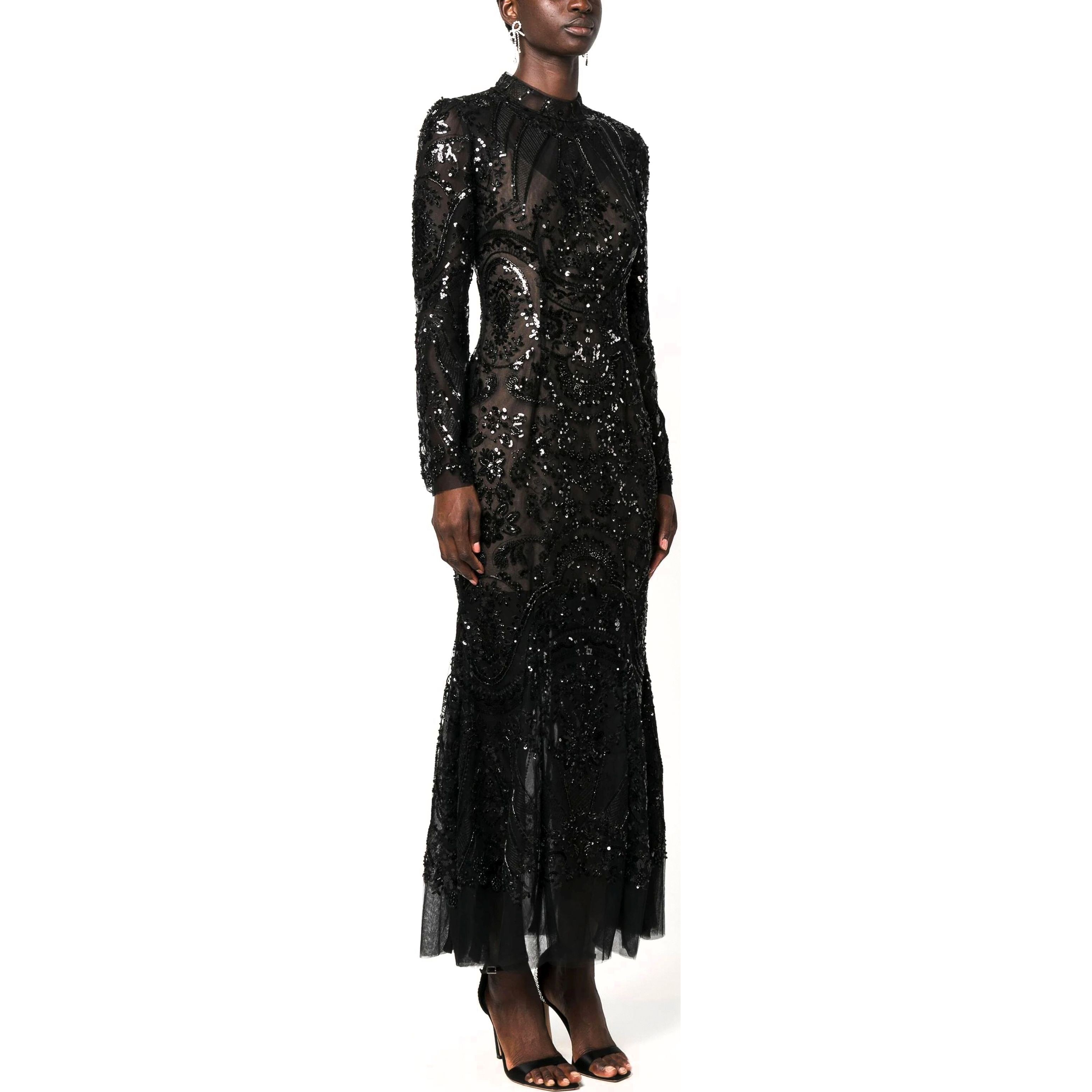 SELF PORTRAIT Midi suknelė moterims, Juoda, Paisley sequin midi dress 2