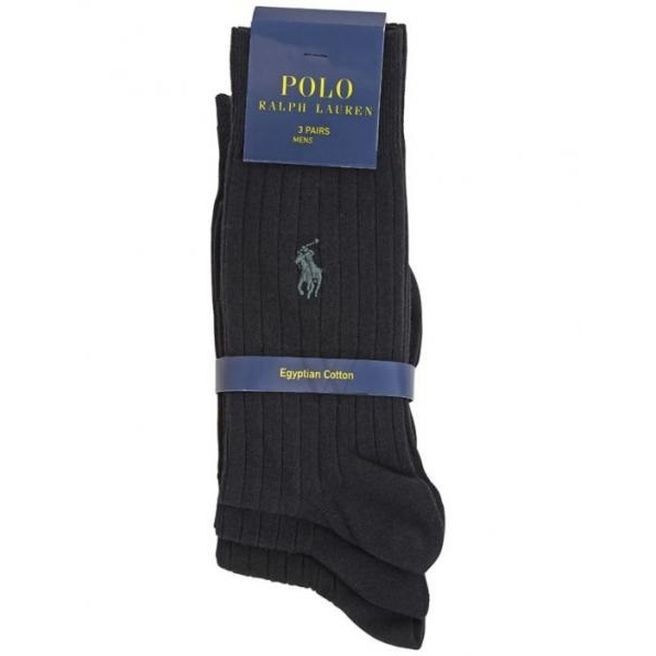 POLO RALPH LAUREN UW Kojinės vyrams, Juoda, Egyptian rib crew 3-pack socks 2
