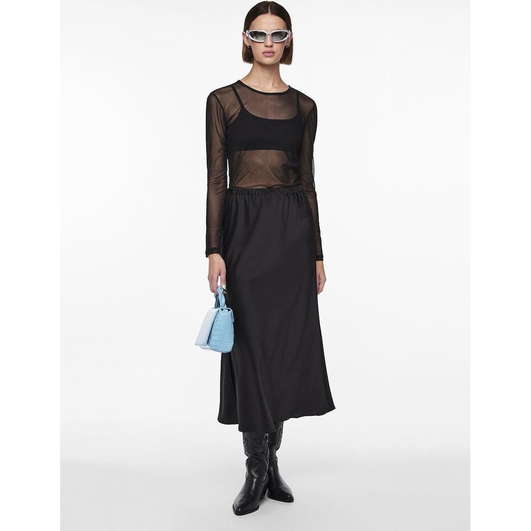 PIECES Midi sijonas moterims, Juoda, PCNORELLA HW ANKLE 5