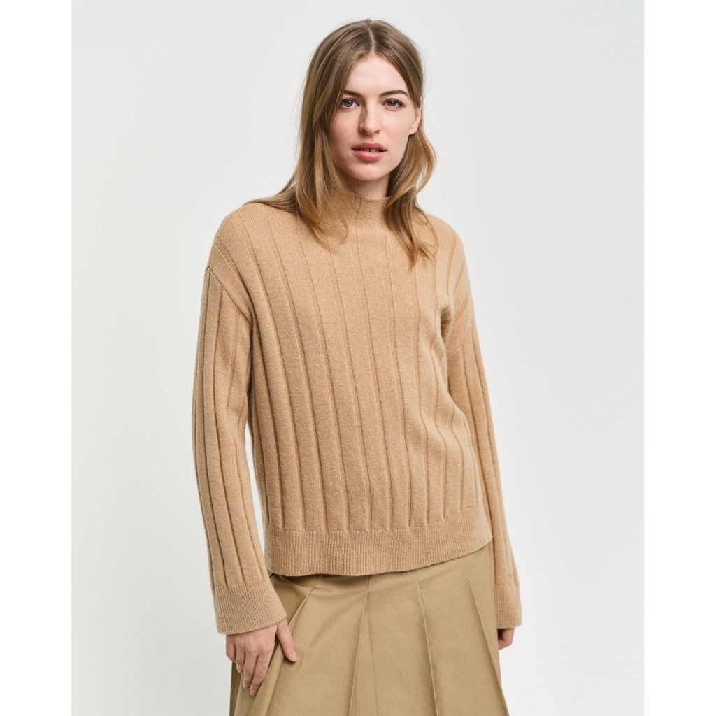 GANT Megztinis moterims, Ruda, Wide ribbed wool stand collar 2