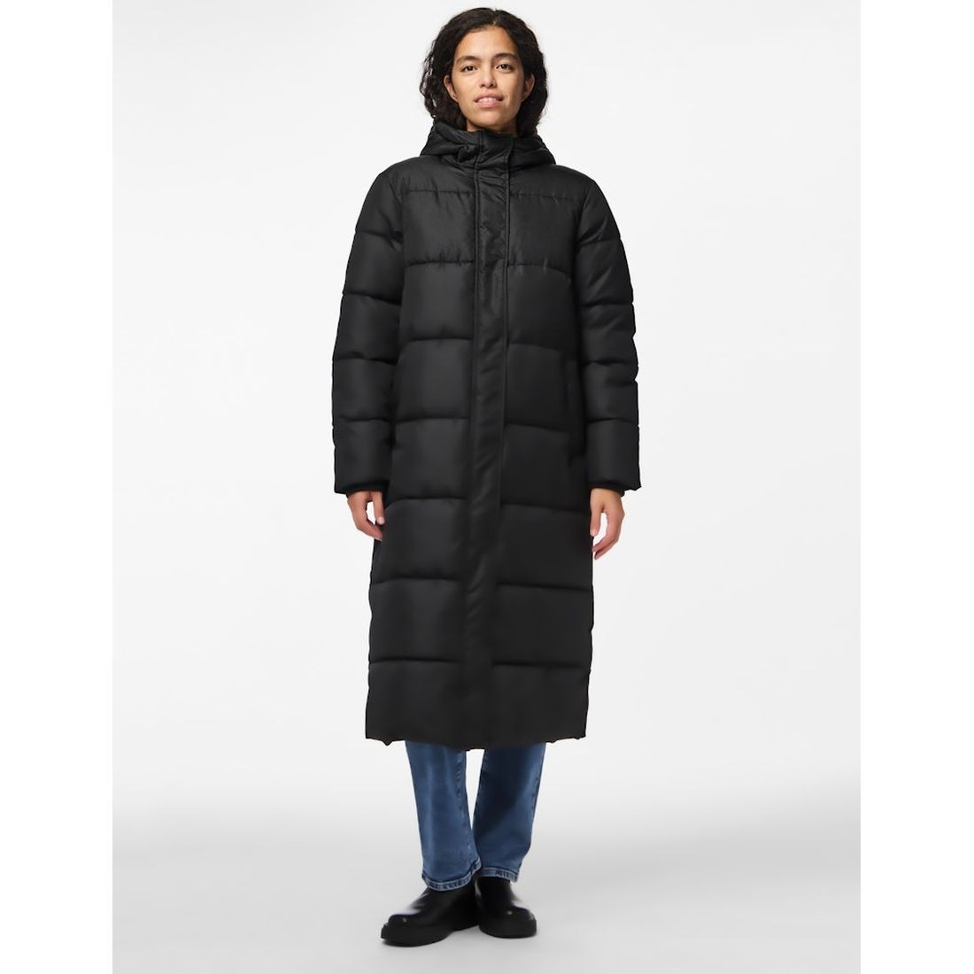 PIECES Pūkinis paltas moterims, Juoda, Maddie long puffer jacket 7