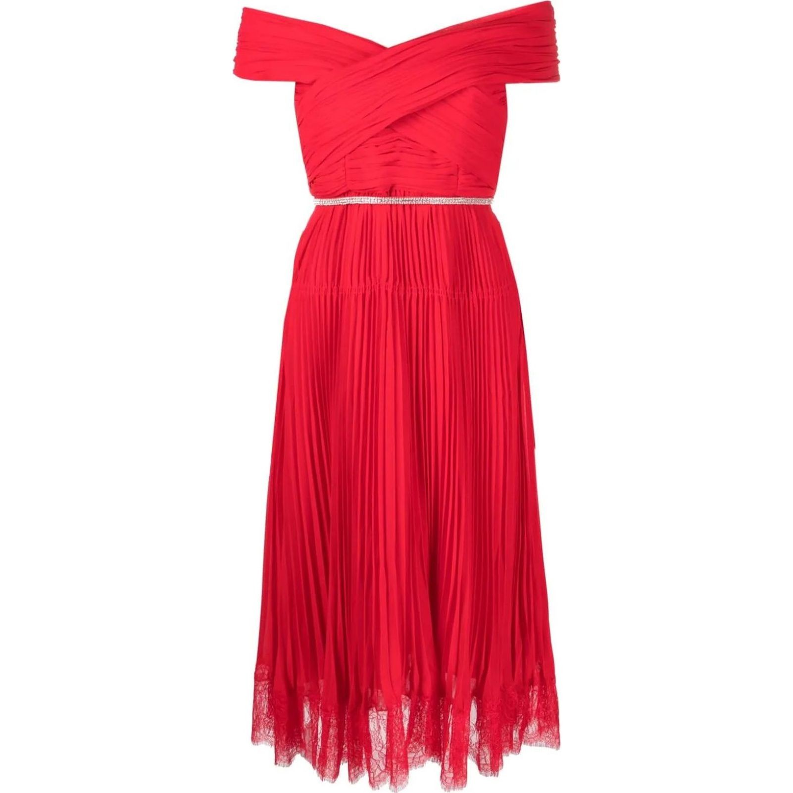 SELF PORTRAIT Midi suknelė moterims, Raudona, Off shoulder midi dress 1