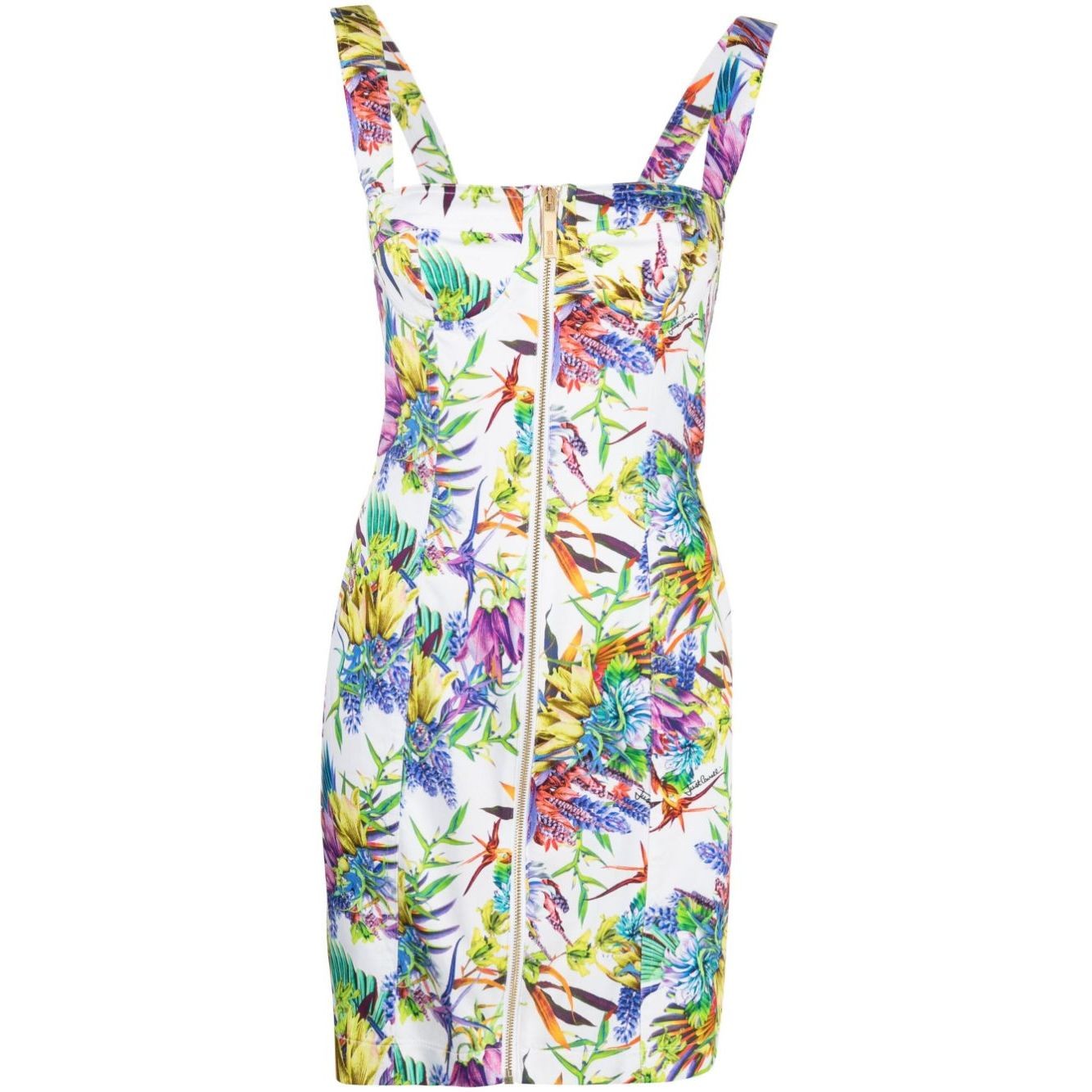 JUST CAVALLI Mini suknelė moterims, Balta, Jungle flower dress
