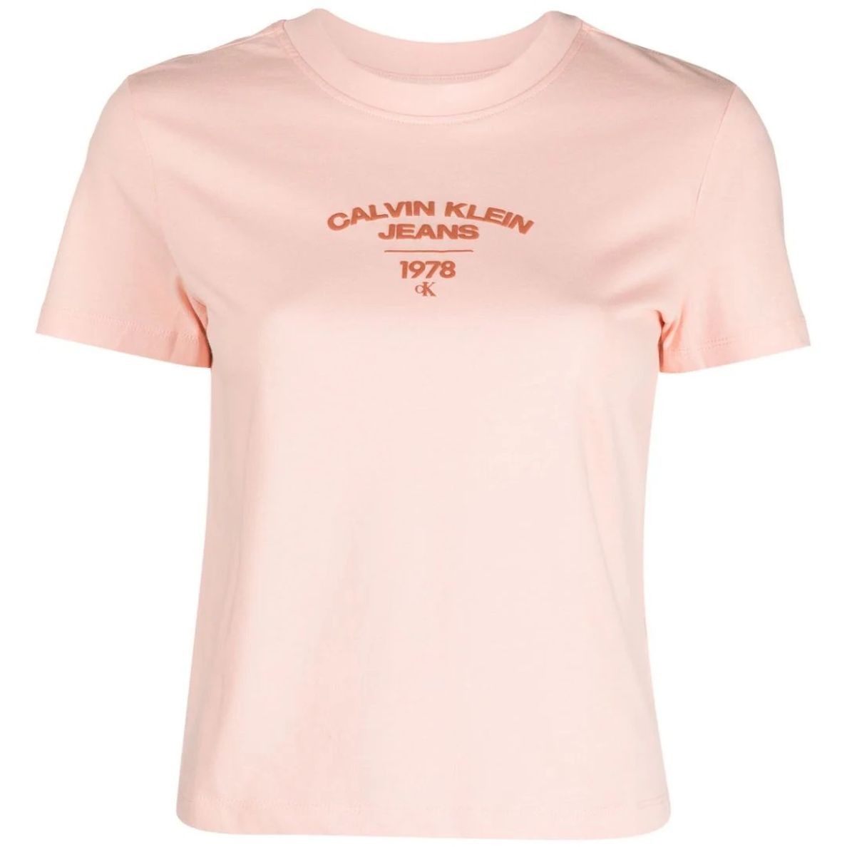 CALVIN KLEIN JEANS Marškinėliai trump. rankovėmis moterims, Rožinė, Varsity logo baby tee 1