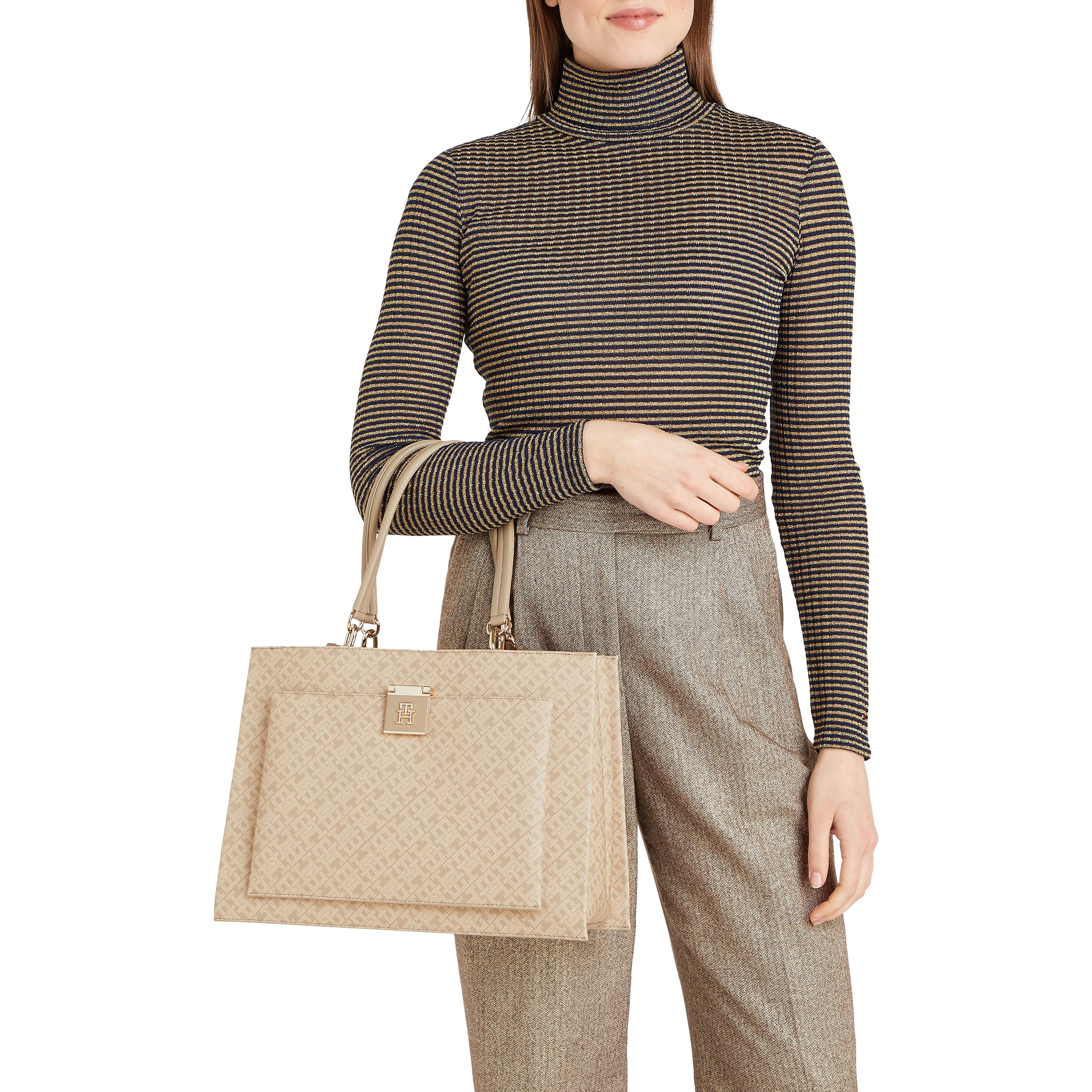 TOMMY HILFIGER Rankinė per petį moterims, Smėlio, Her satchel mono 4