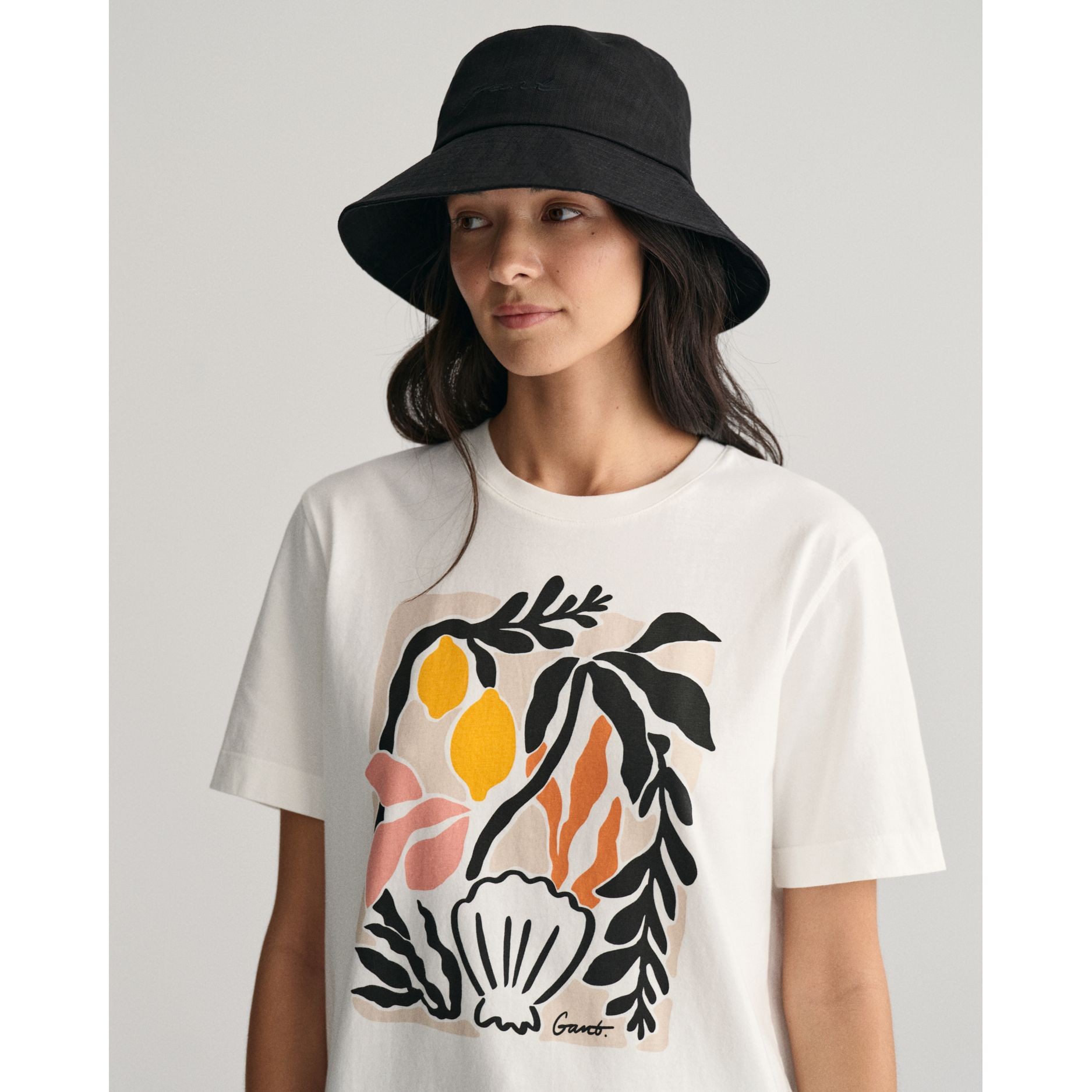 GANT Marškinėliai trump. rankovėmis moterims, Balta, rel palm print ss t-shirt 4