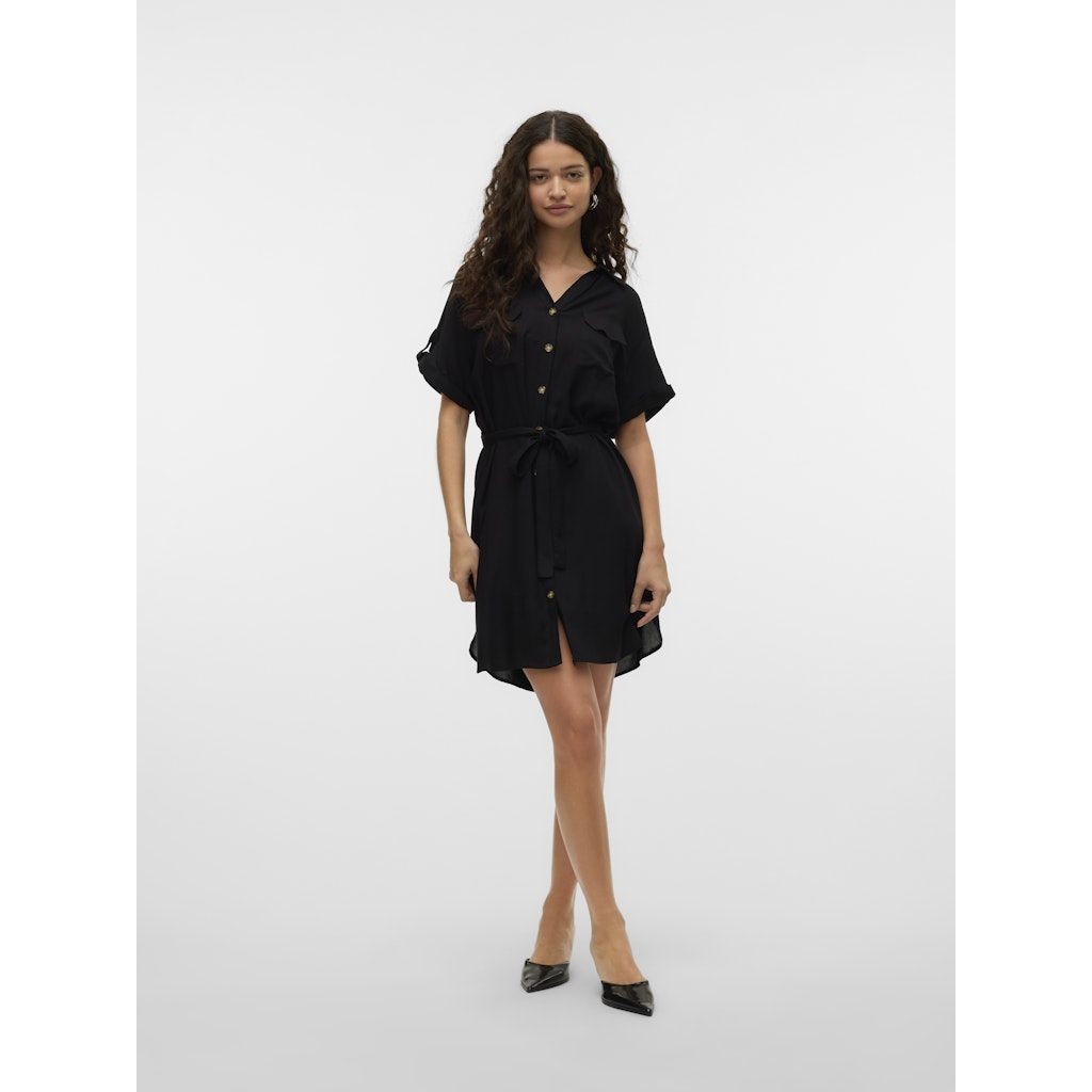VERO MODA Mini suknelė moterims, Juoda, Bumpy short shirt dress 4