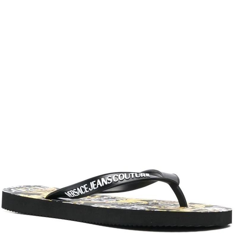 VERSACE JEANS CUTURE Pliažo šlepetės per pirštą moterims, BLACK/GOLD, Fondo flip-flops 1