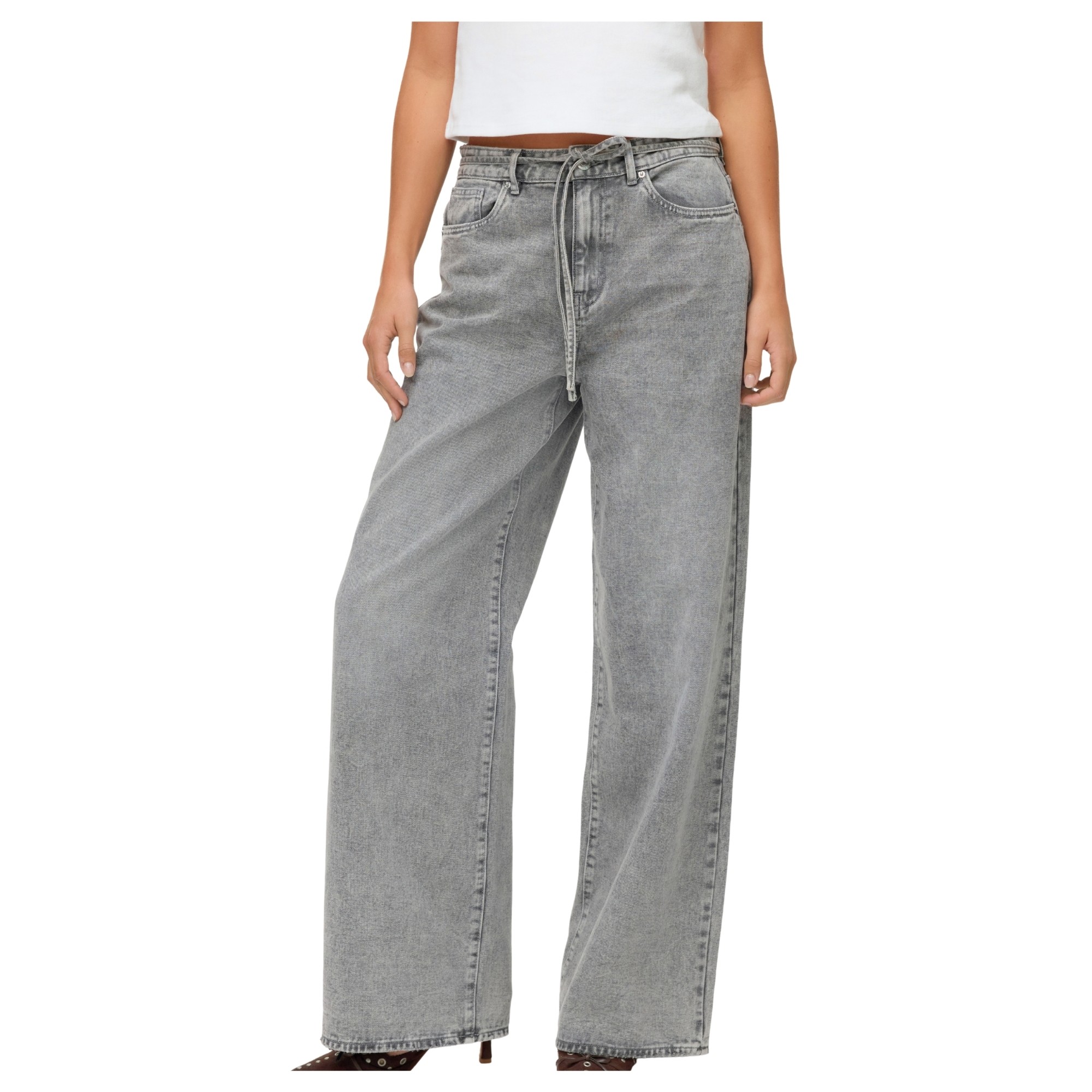 VERO MODA Platūs džinsai moterims, Pilka, Wien wide belt 1