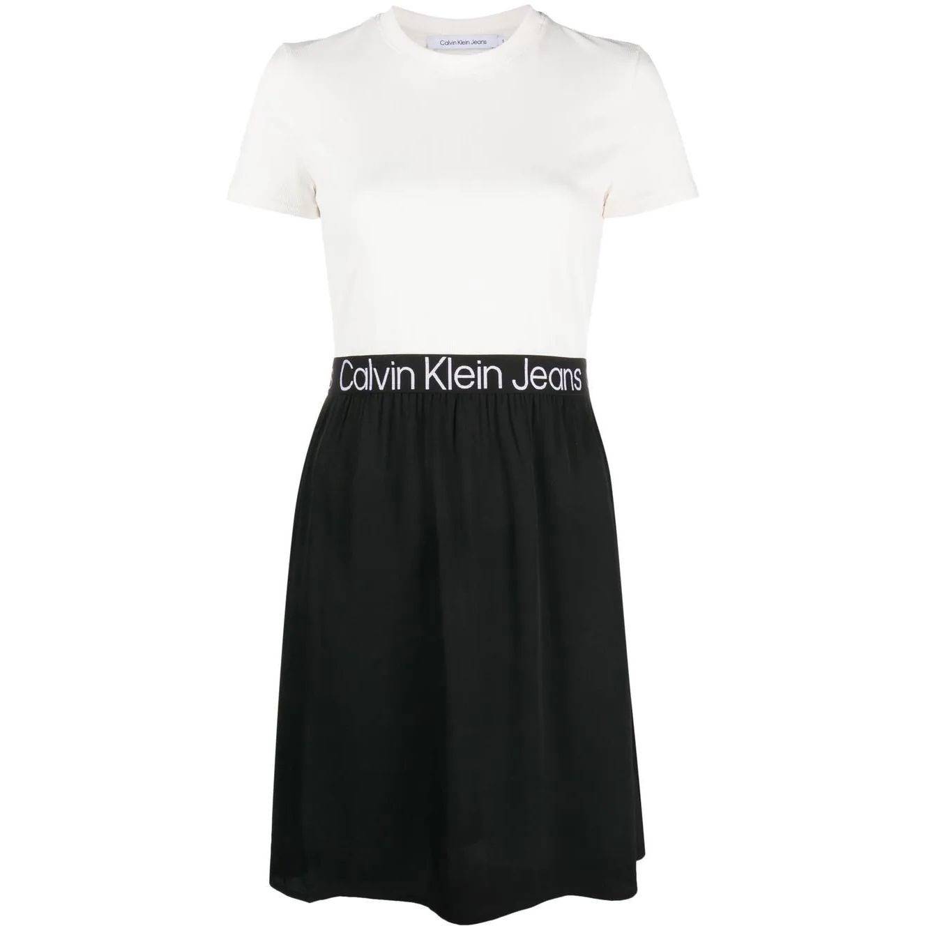 CALVIN KLEIN JEANS Midi suknelė moterims, Balta, Logo elastic dress 1