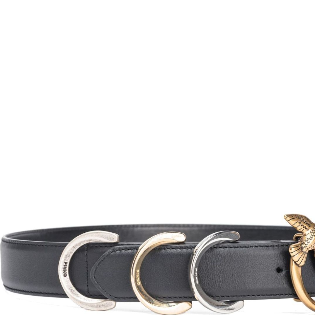 PINKO Diržas moterims, Juoda, Love birds-buckle leather belt 3