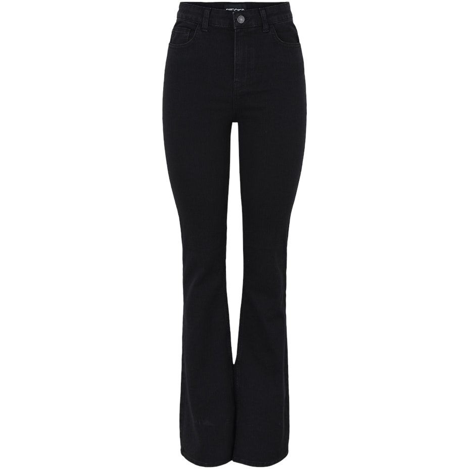 PIECES Platėjantys džinsai moterims, Juoda, PCPEGGY FLARED HW JE 1