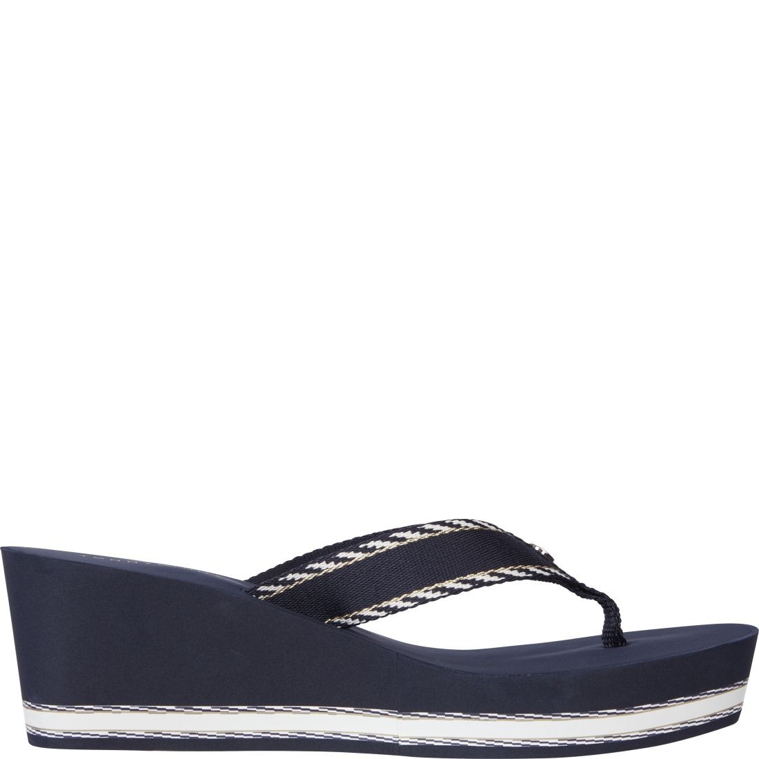 TOMMY HILFIGER Šlepetės moterims, Mėlyna, Webbing wedge sandal 3