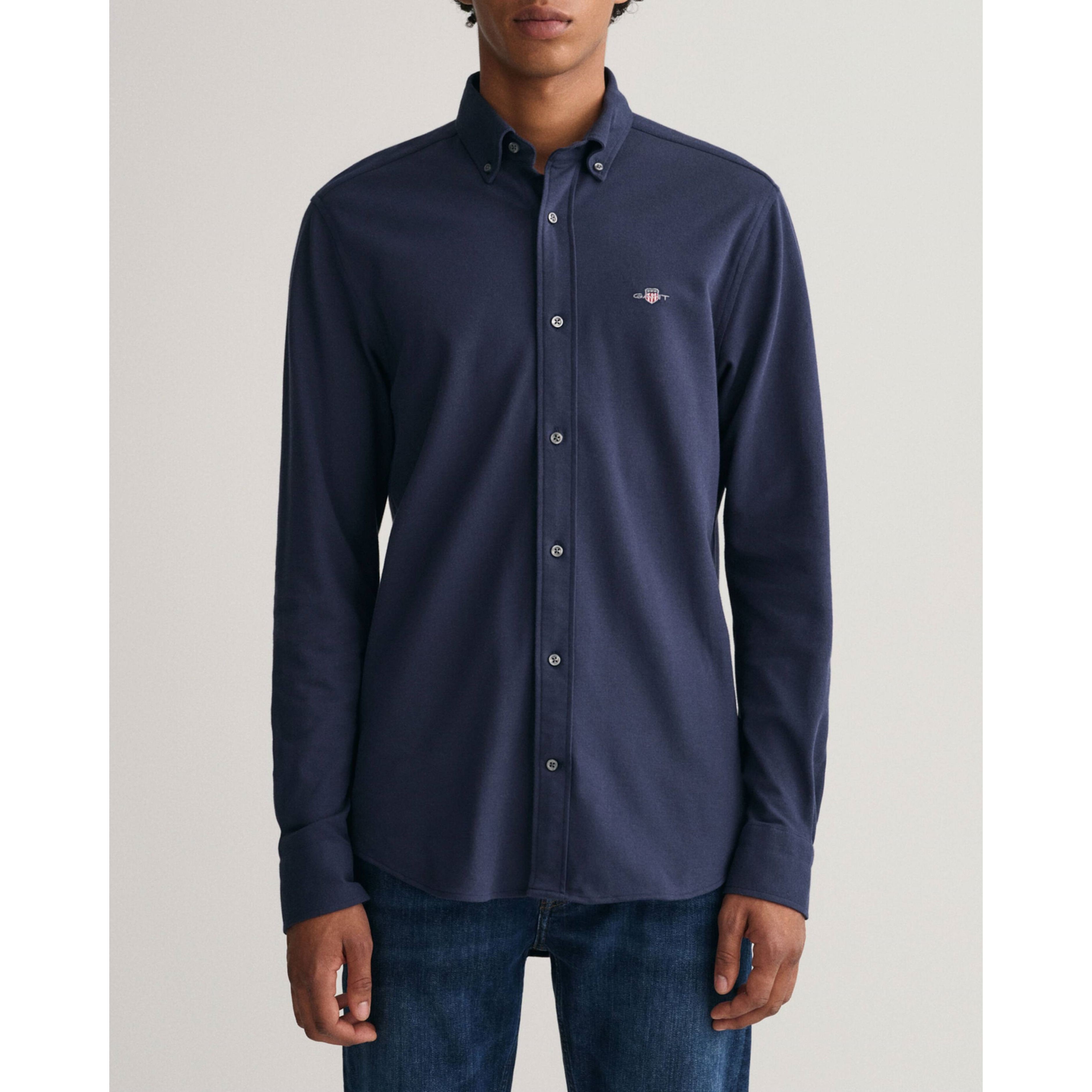 GANT Marškiniai vyrams, Mėlyna, REG JERSEY PIQUE SHIRT 2