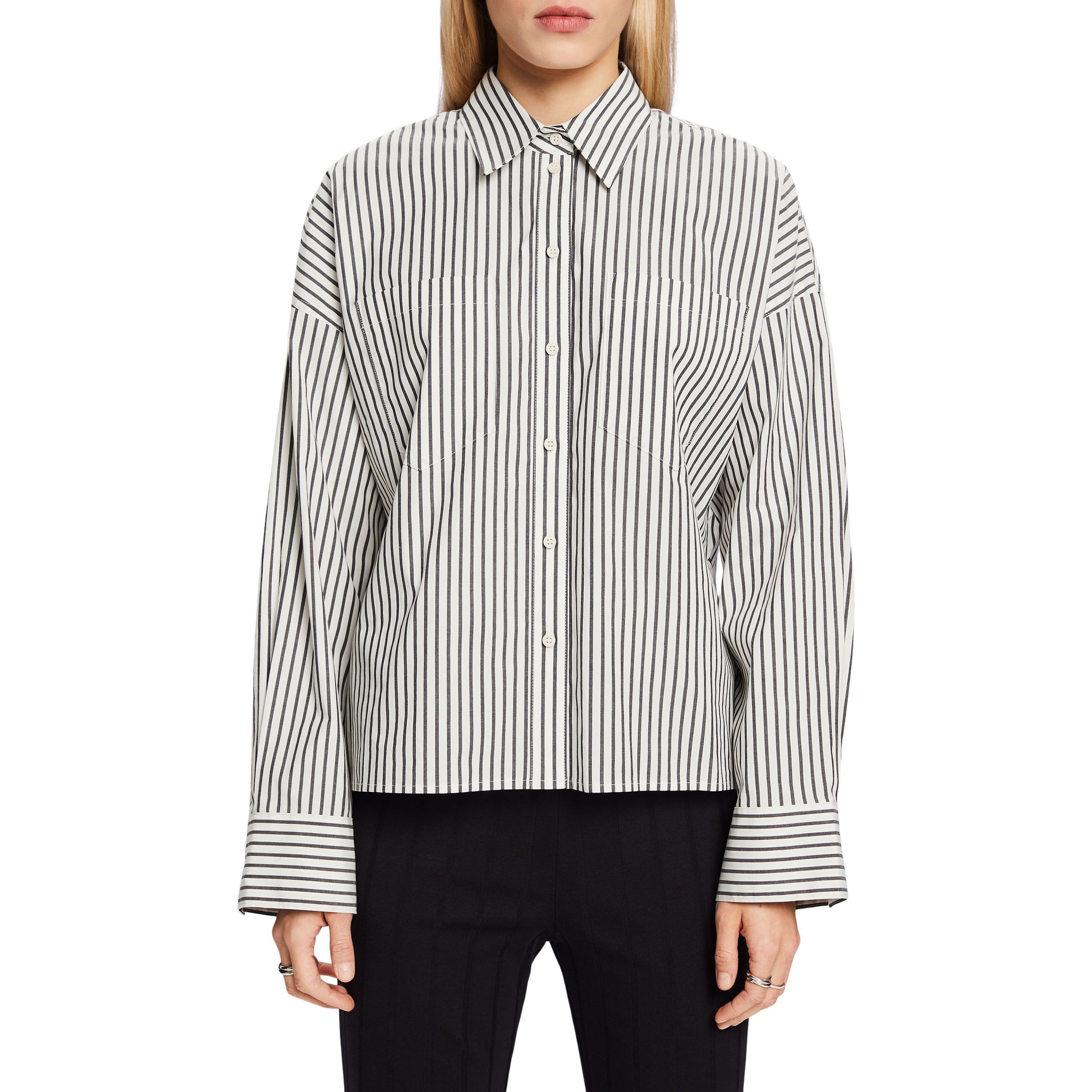 ESPRIT Palaidinės moterims, Juoda, Striped Shirt Blouse 2