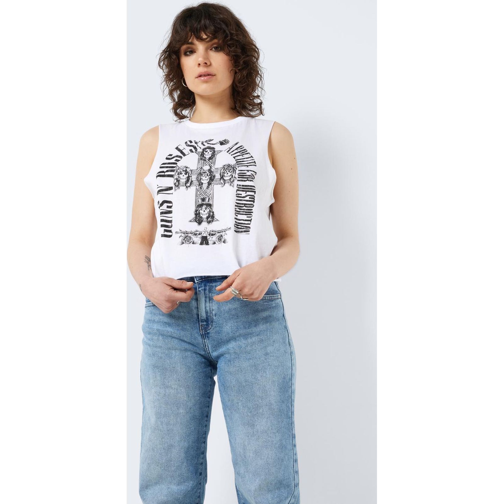 NOISY MAY Marškinėliai moterims, Balta, NMMAX S/L GUNS N ROSE 2