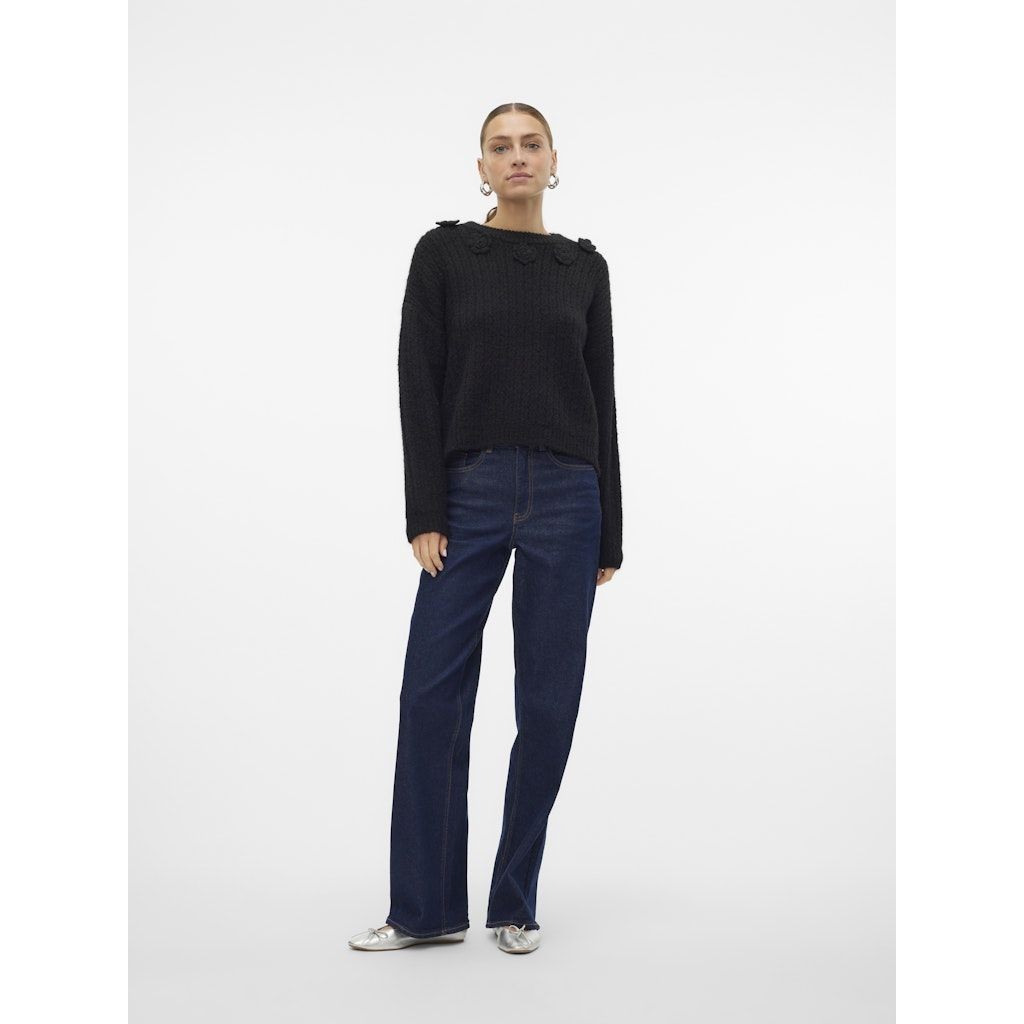 VERO MODA Megztinis moterims, Juoda, Aletta o-neck pullover 4