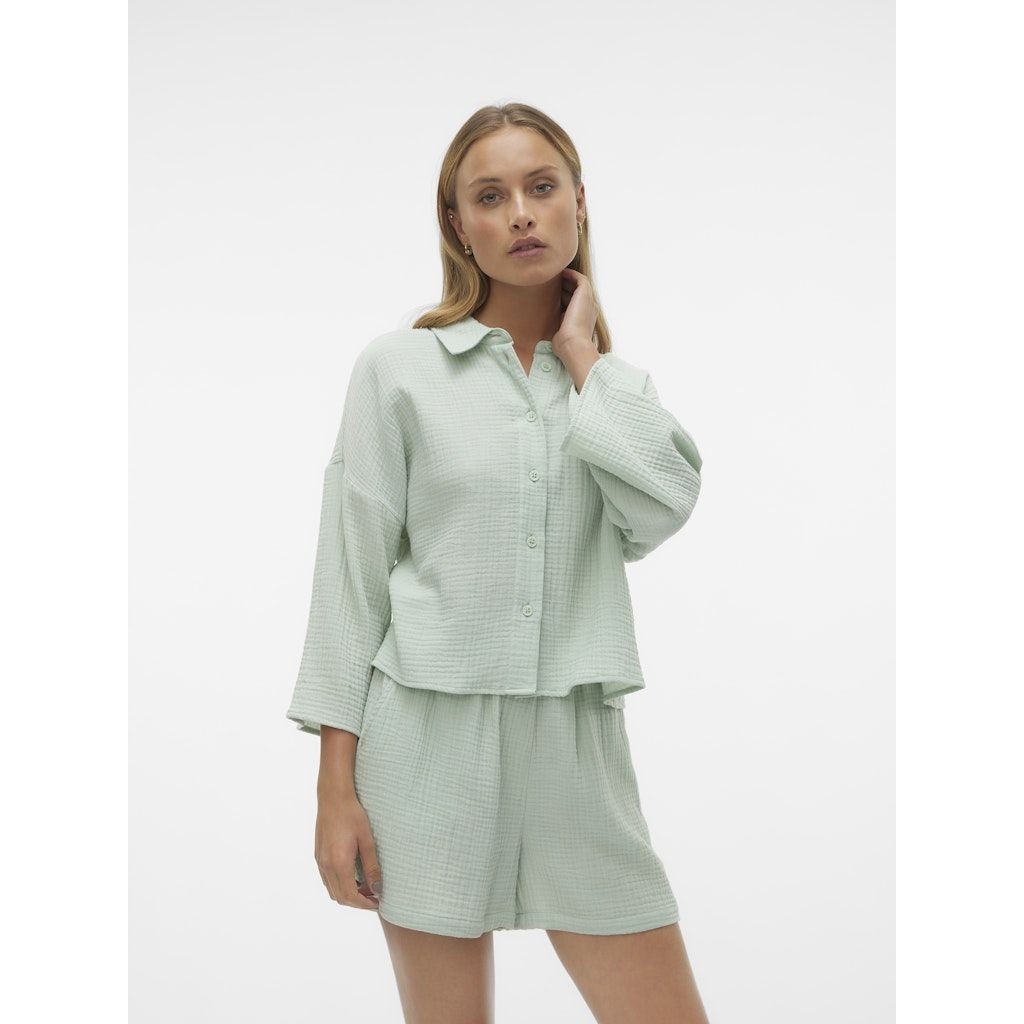 VERO MODA Marškiniai ilgomis rankovėmis moterims, Žalia, Natali crop shirt 3