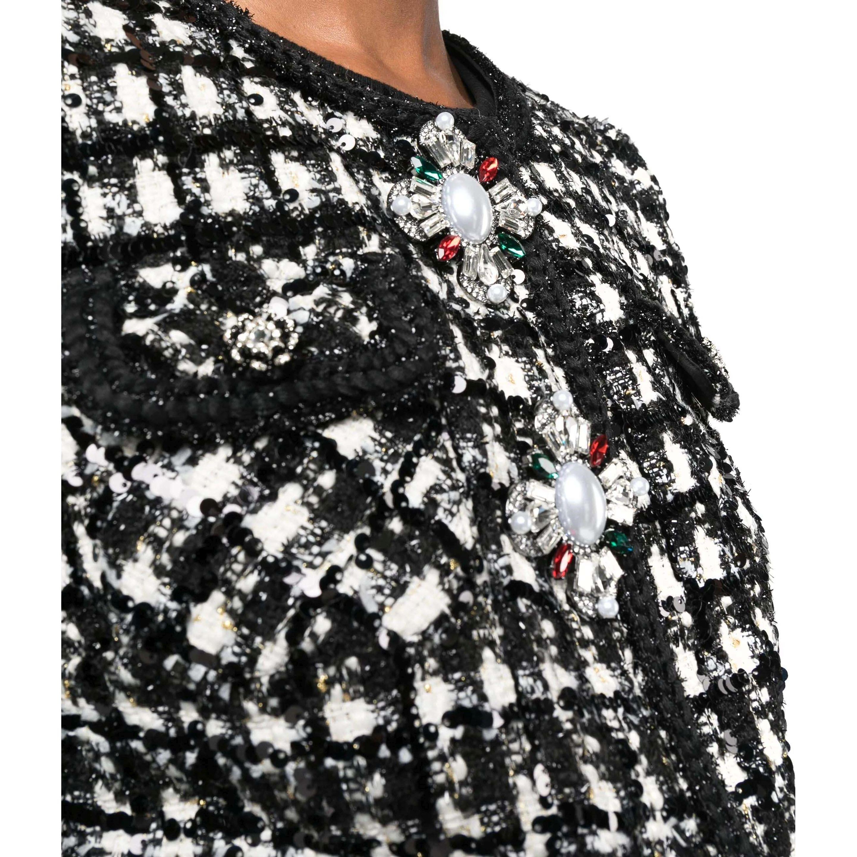 SELF PORTRAIT Švarkas moterims, Juoda, Black check boucle jacket 4