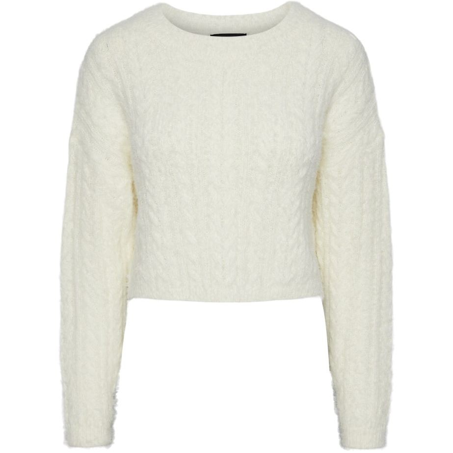 PIECES Megztinis moterims, Balta, PCJO LS O-NECK CROPP 1