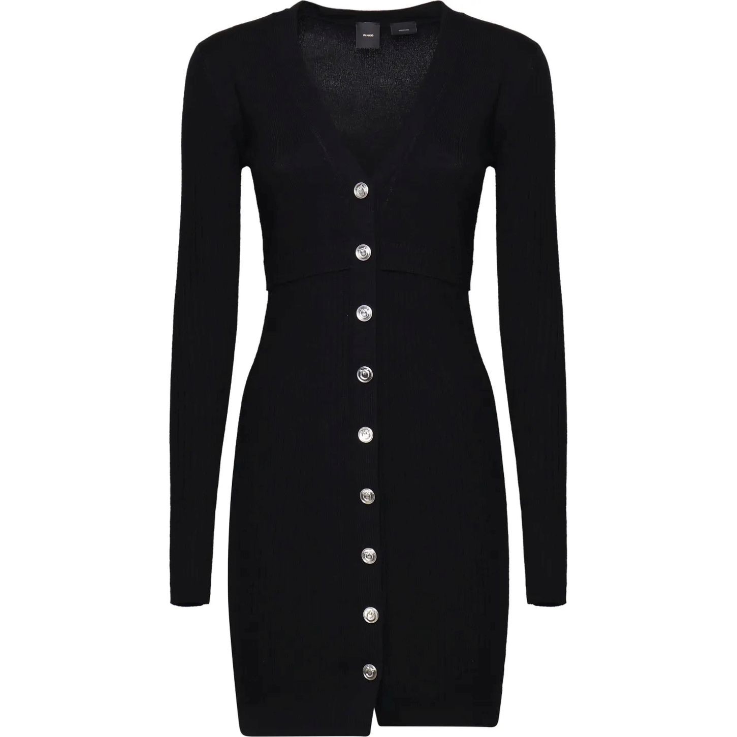 PINKO Mini suknelė moterims, Juoda, Long-sleeve knitted dress 1