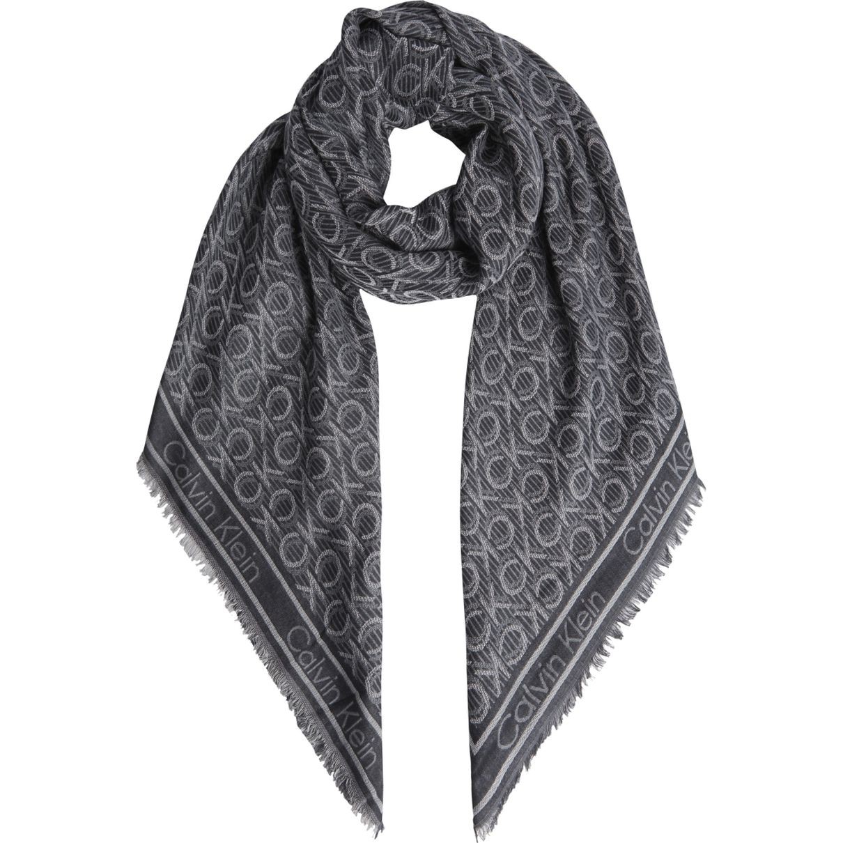 CALVIN KLEIN Skara moterims, Juoda, JACQUARD SCARF 120X120 2