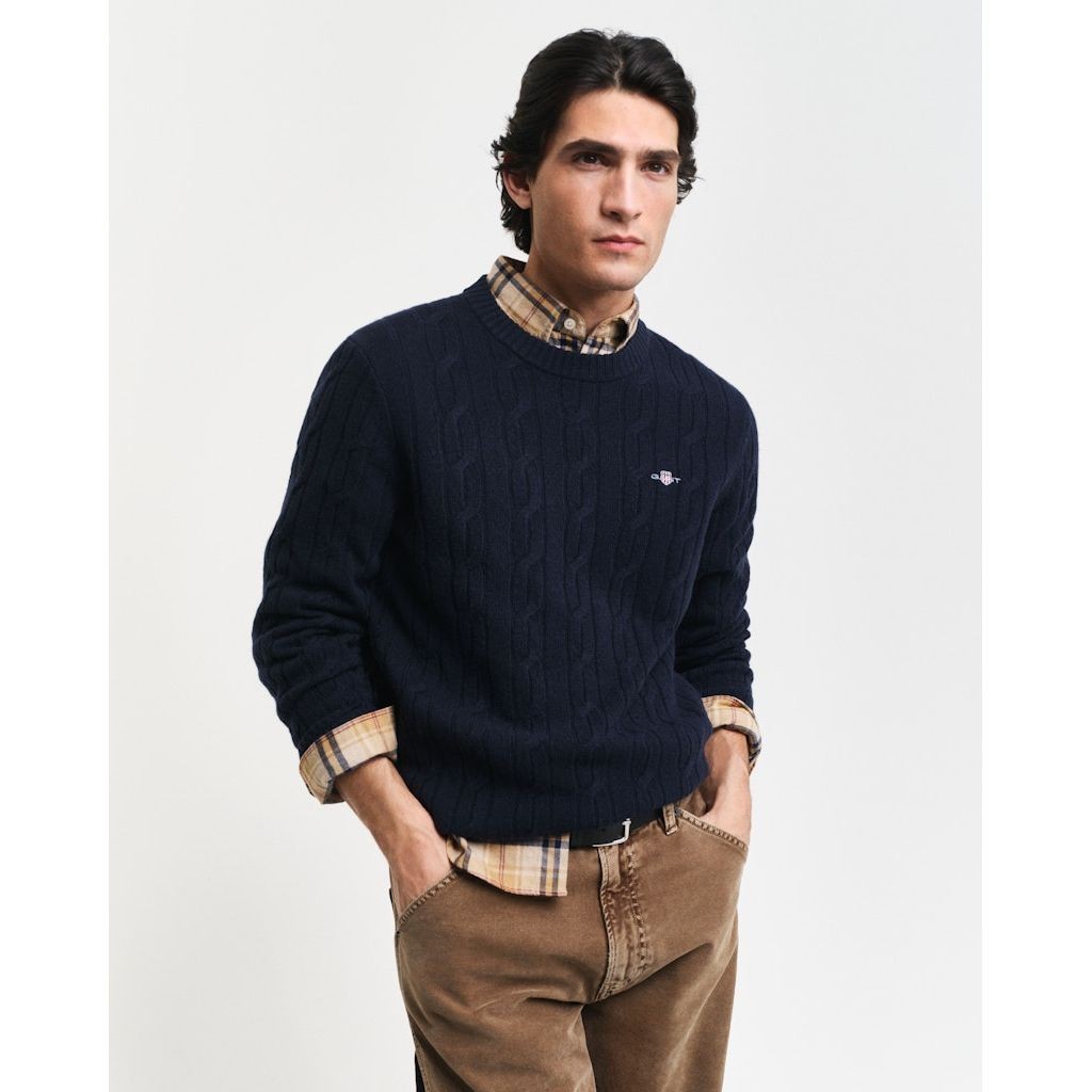 GANT Megztinis vyrams, Mėlyna, Labswool cable c-neck sweater 2