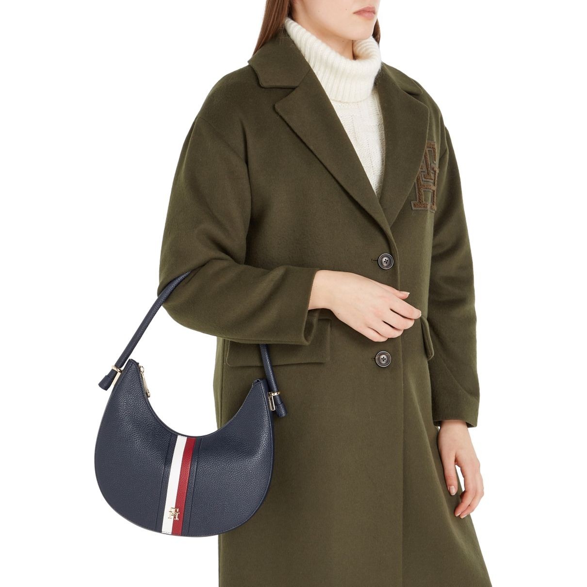 TOMMY HILFIGER Rankinė per petį moterims, Mėlyna, Emblem shoulder bag corp 5