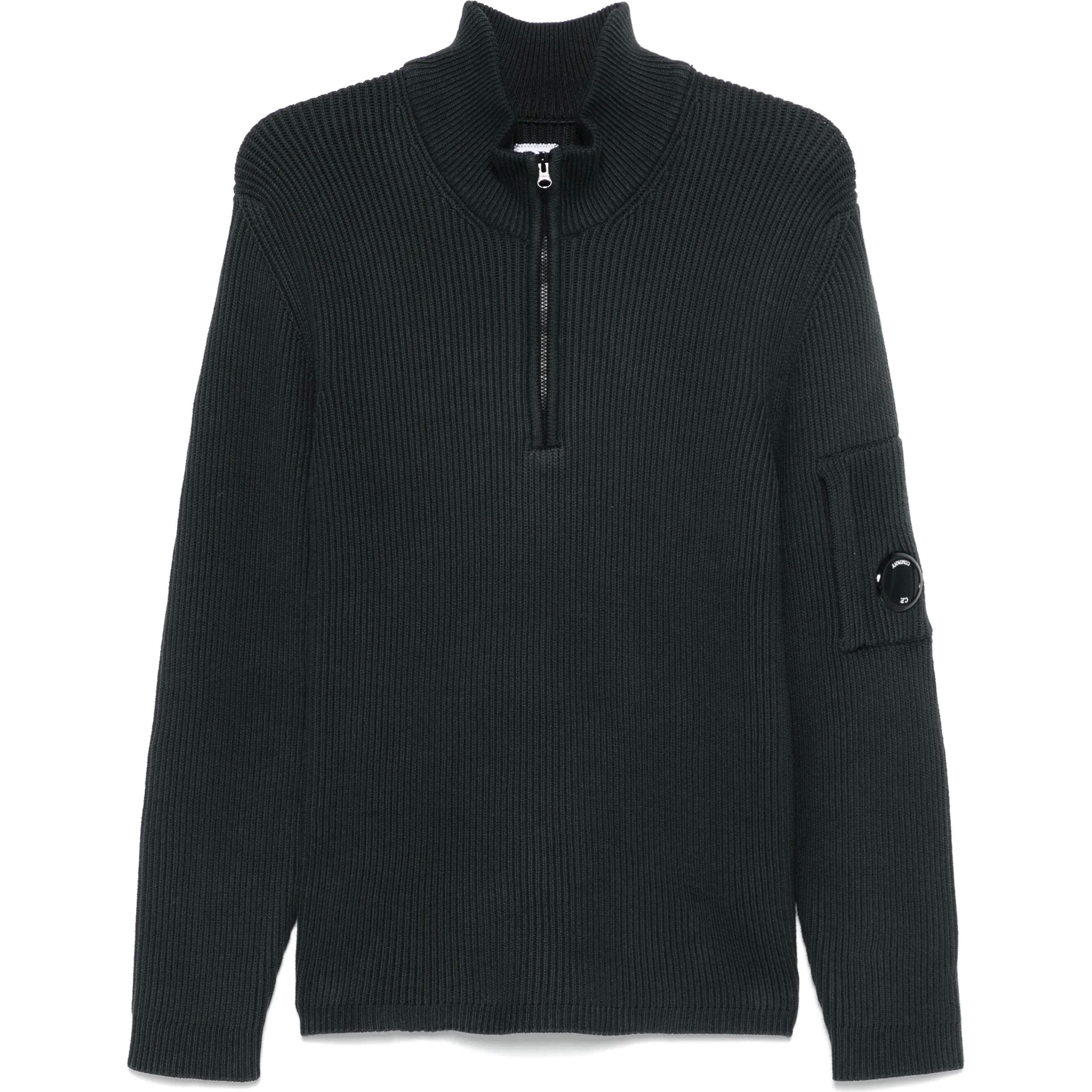 C.P. COMPANY Megztinis vyrams, Juoda, Half zipped rib sweater