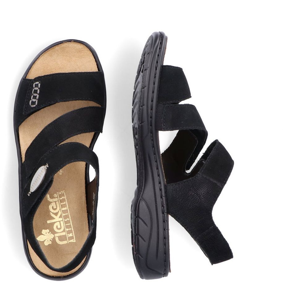 RIEKER Basutės moterims, Juoda, SANDALS 12