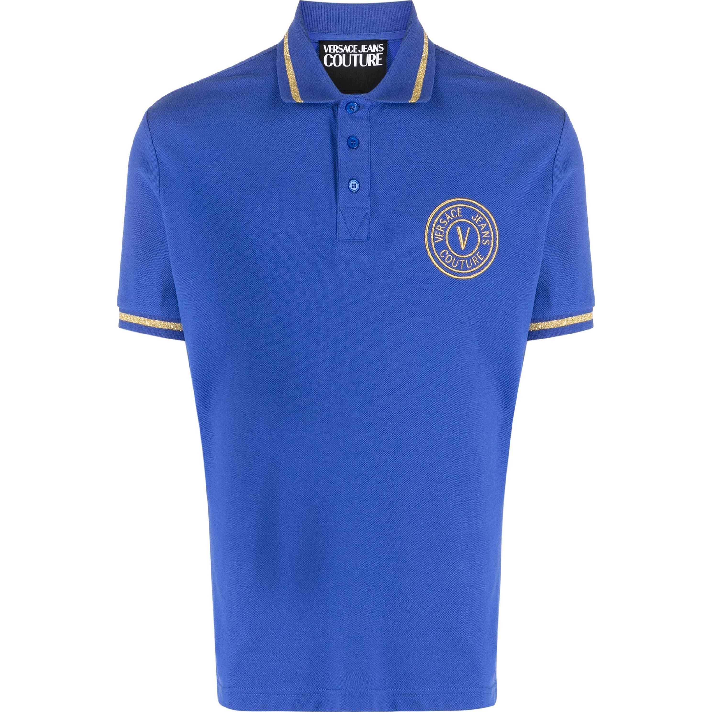 VERSACE JEANS CUTURE Polo marškiniai trumpos rank. vyrams, Mėlyna, Logo-embroidered polo shirt