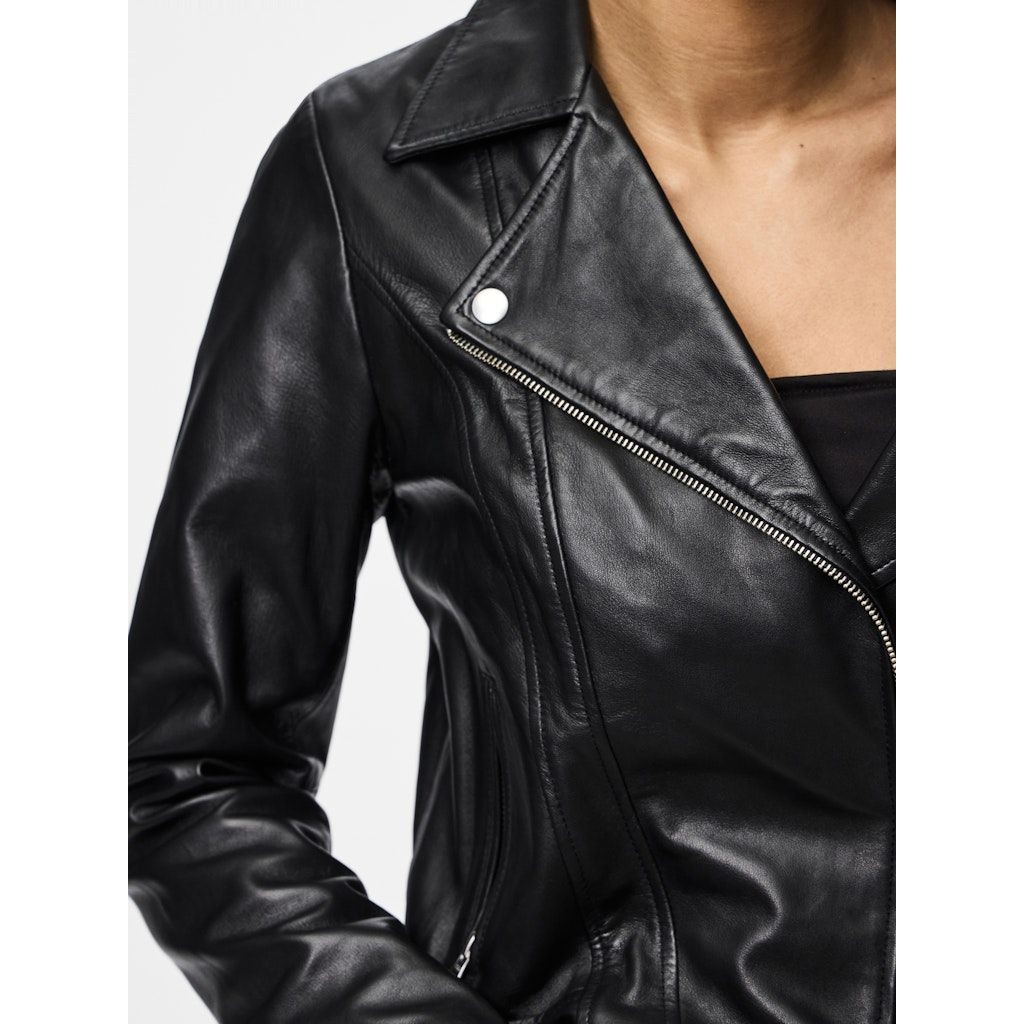 PIECES Striukė moterims, Juoda, PCSUSSE LEATHER JACKE 7