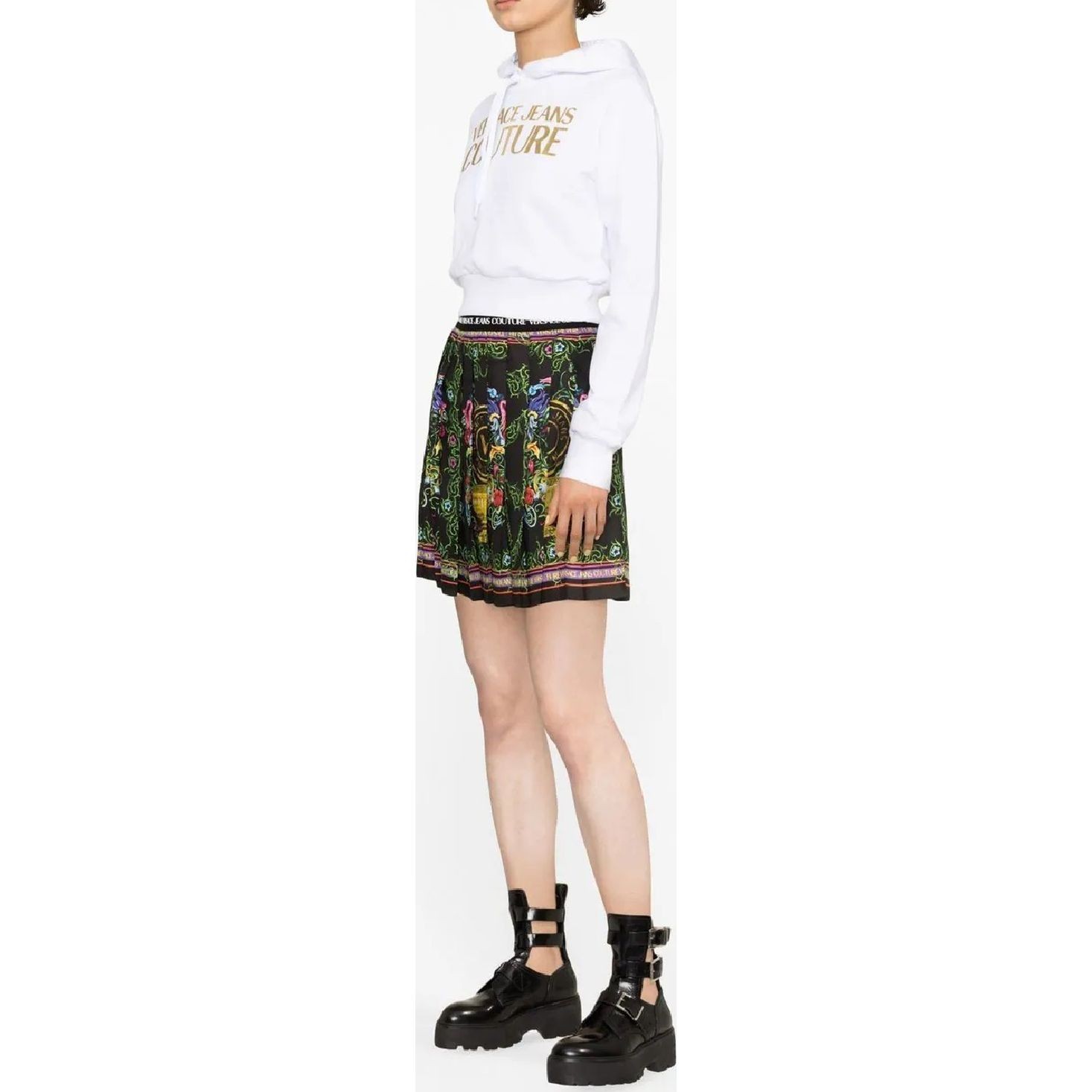 VERSACE JEANS CUTURE Mini sijonas moterims, Juoda, Placed v garden skirt 2