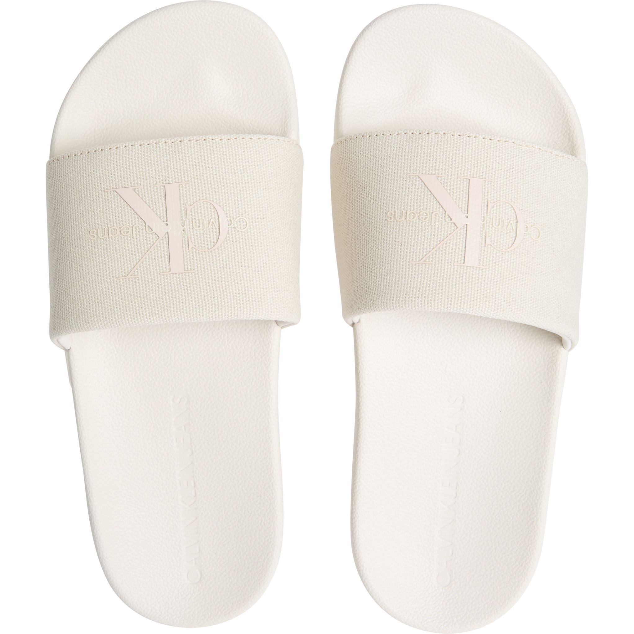 CALVIN KLEIN JEANS Guminės šlepetės moterims, Smėlio, Slide monogram 3