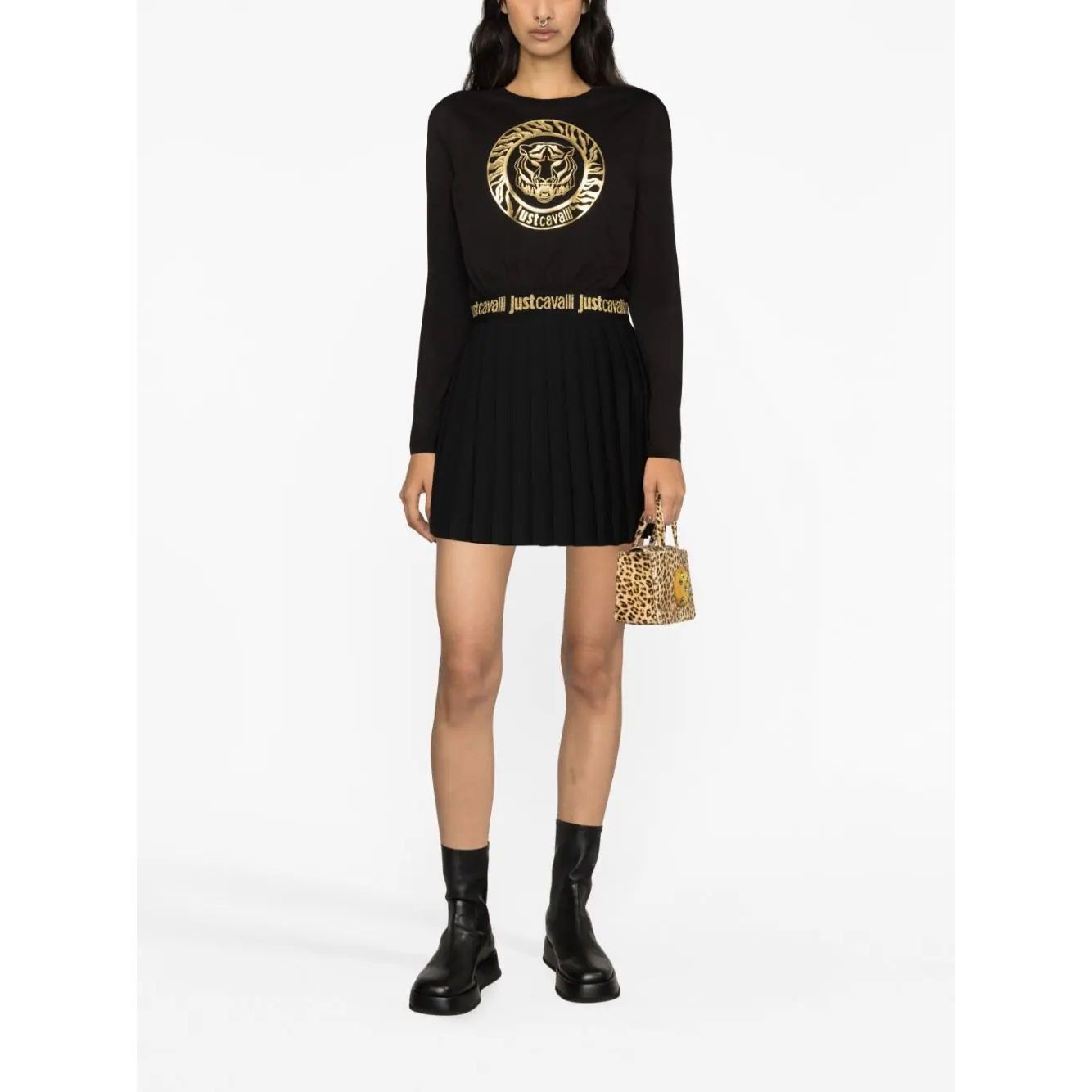 JUST CAVALLI Marškinėliai ilgom. rankovėmis moterims, Juoda, Round gold t-shirt 2