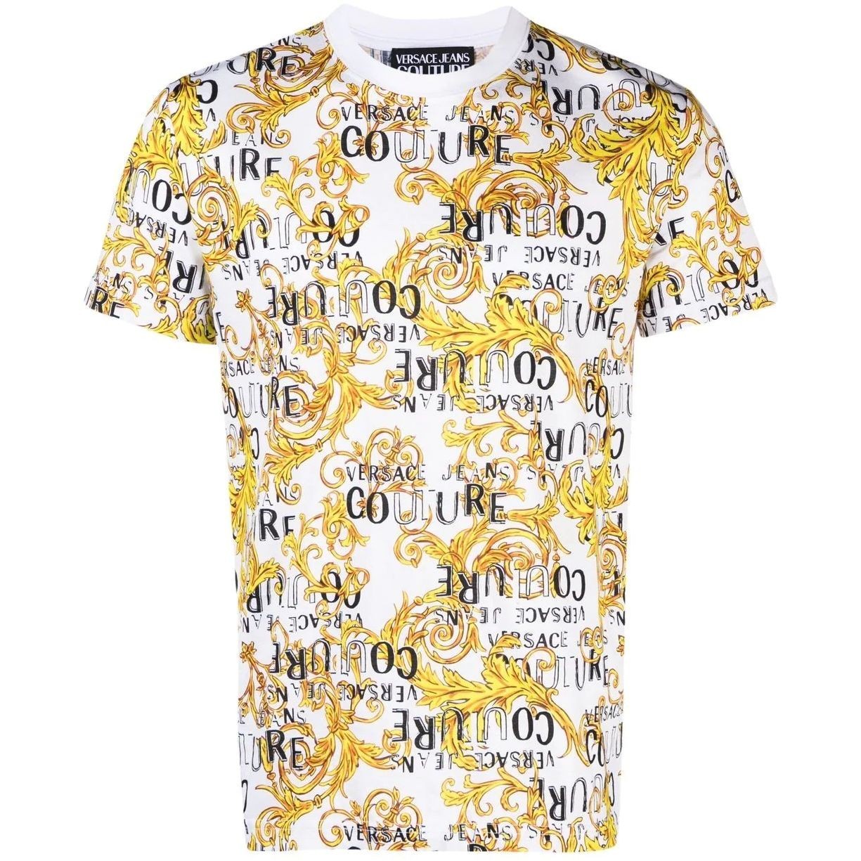 VERSACE JEANS CUTURE Marškinėliai trump. rankovėmis vyrams, Balta, Print logo baroque t-shirt 1