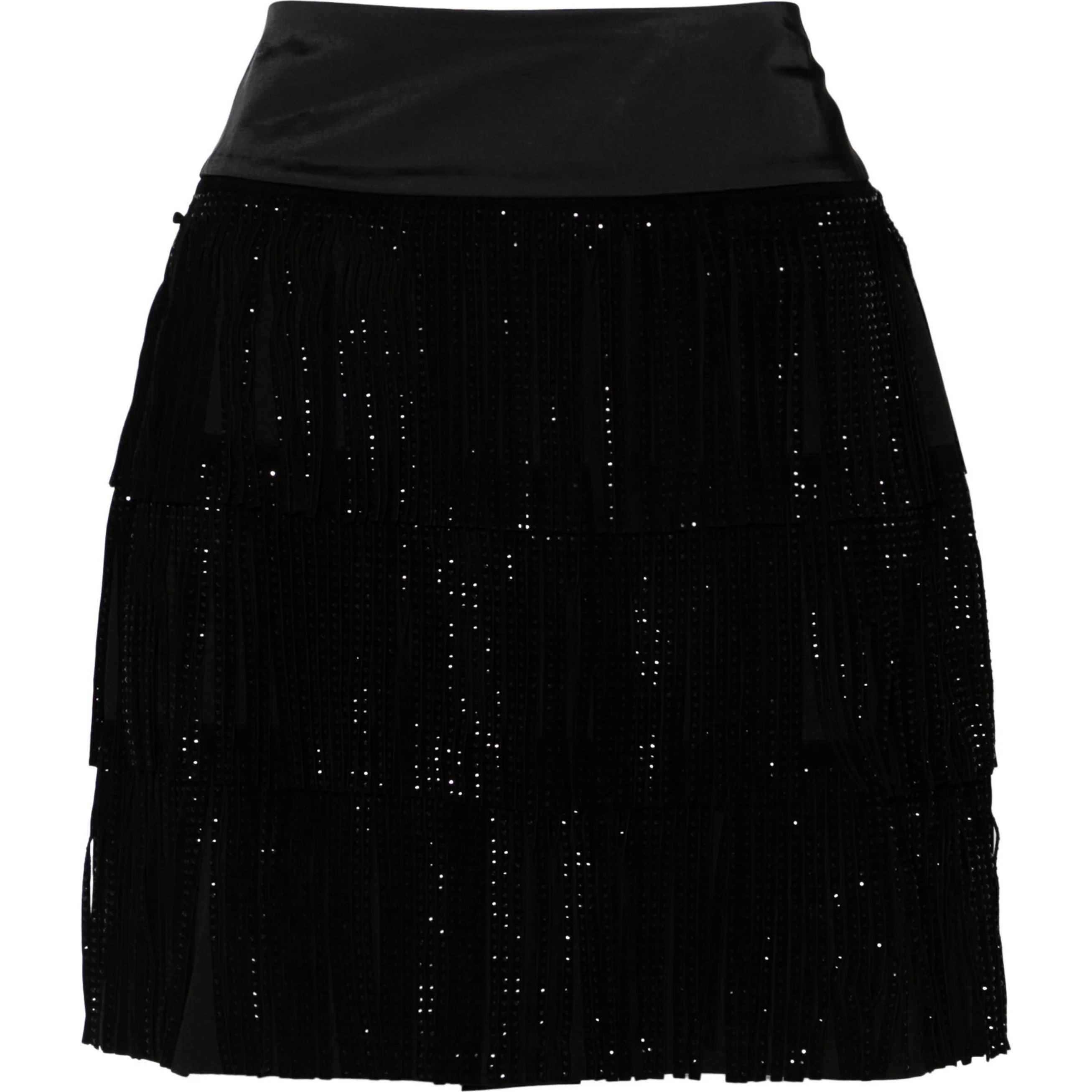 DKNY Mini sijonas moterims, Juoda, Studded fringe mini skirt