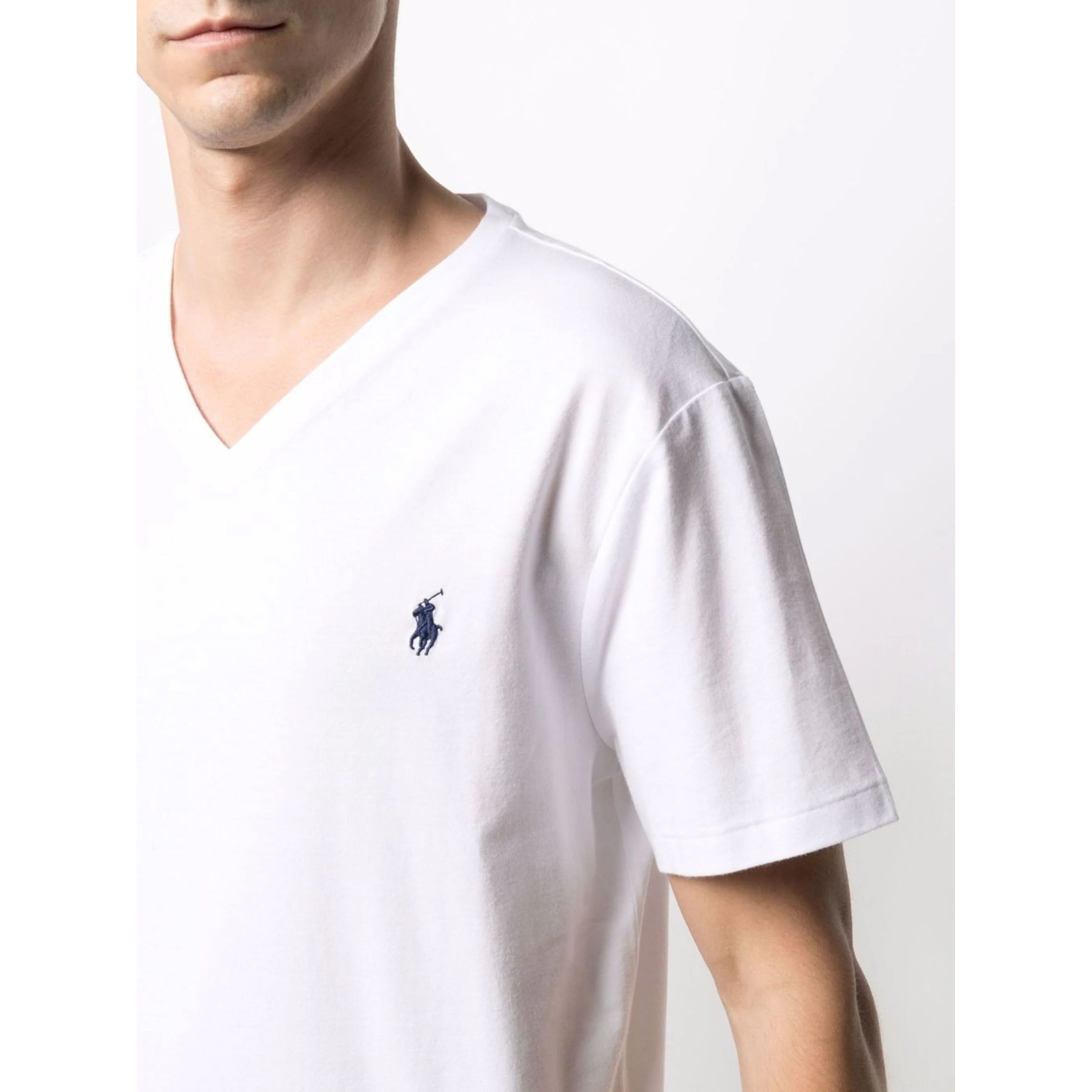 POLO RALPH LAUREN Marškinėliai vyrams, Balta, Slim fit jersey v-neck t-shirt 4