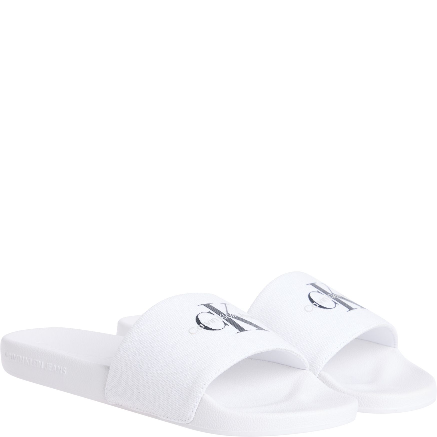 CALVIN KLEIN JEANS Guminės šlepetės moterims, Balta, Slide monogram 1