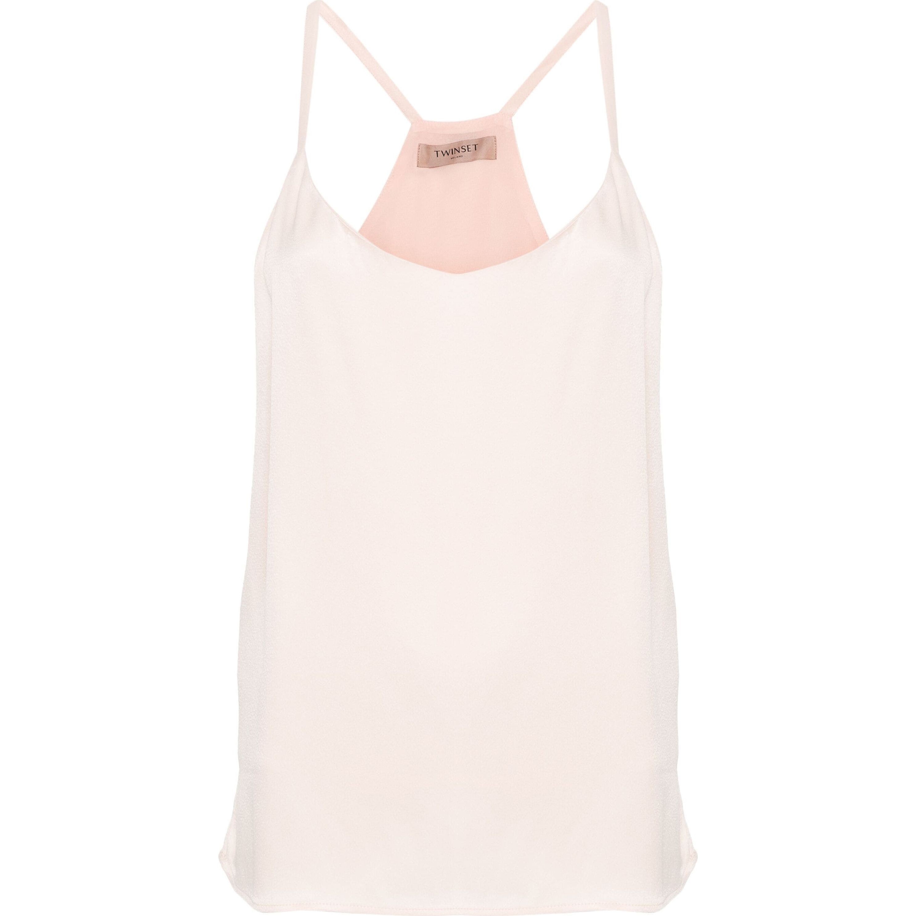 TWINSET Marškiniai be rankovių moterims, Rožinė, Logo-plaque twill top