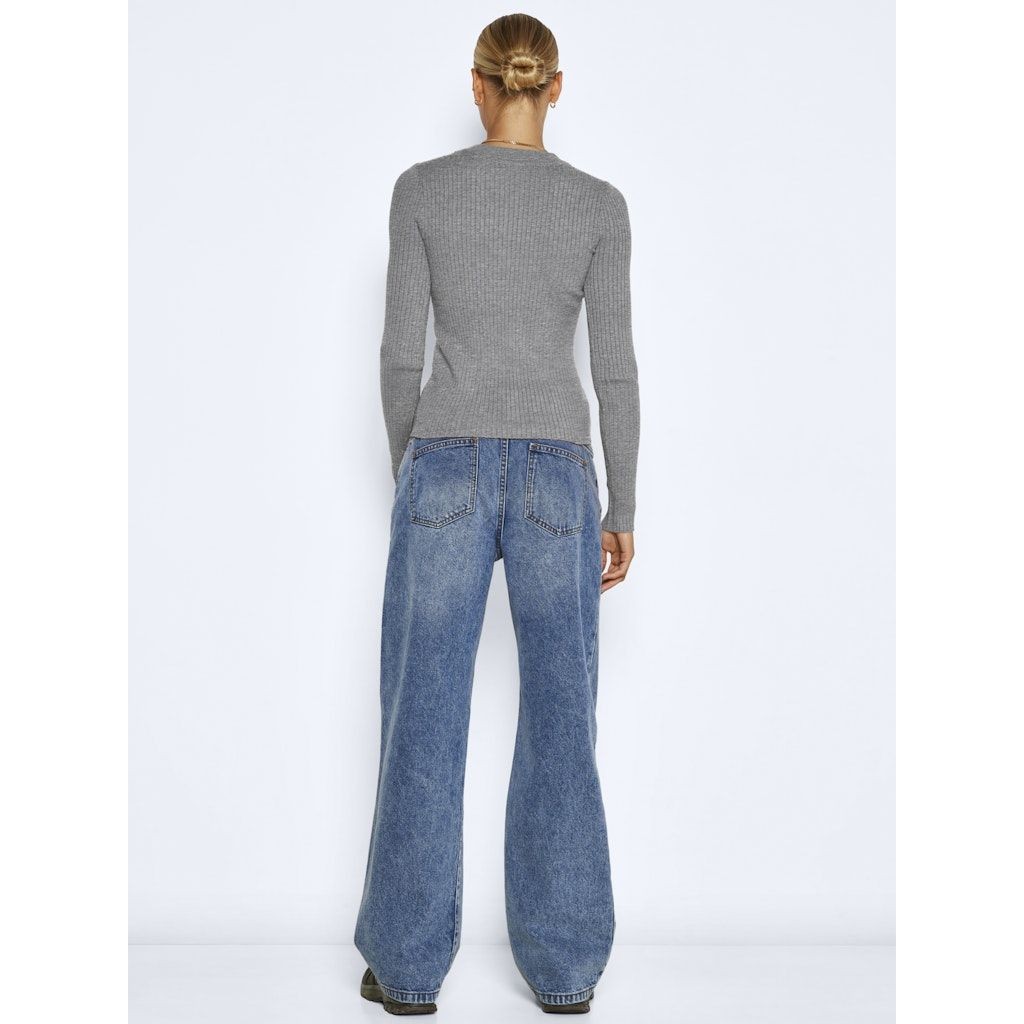 NOISY MAY Megztinis moterims, Pilka, NMSHIP L/S O-NECK RIB 3