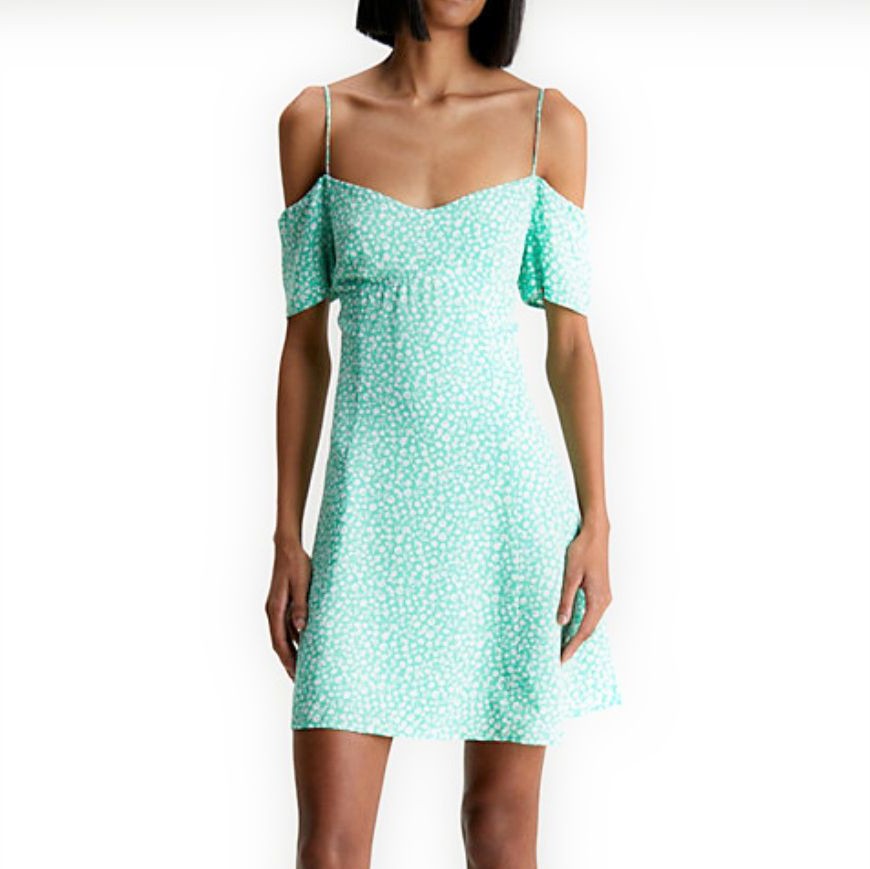 CALVIN KLEIN JEANS Mini suknelė moterims, Žalia, Off shoulder mini dress 2