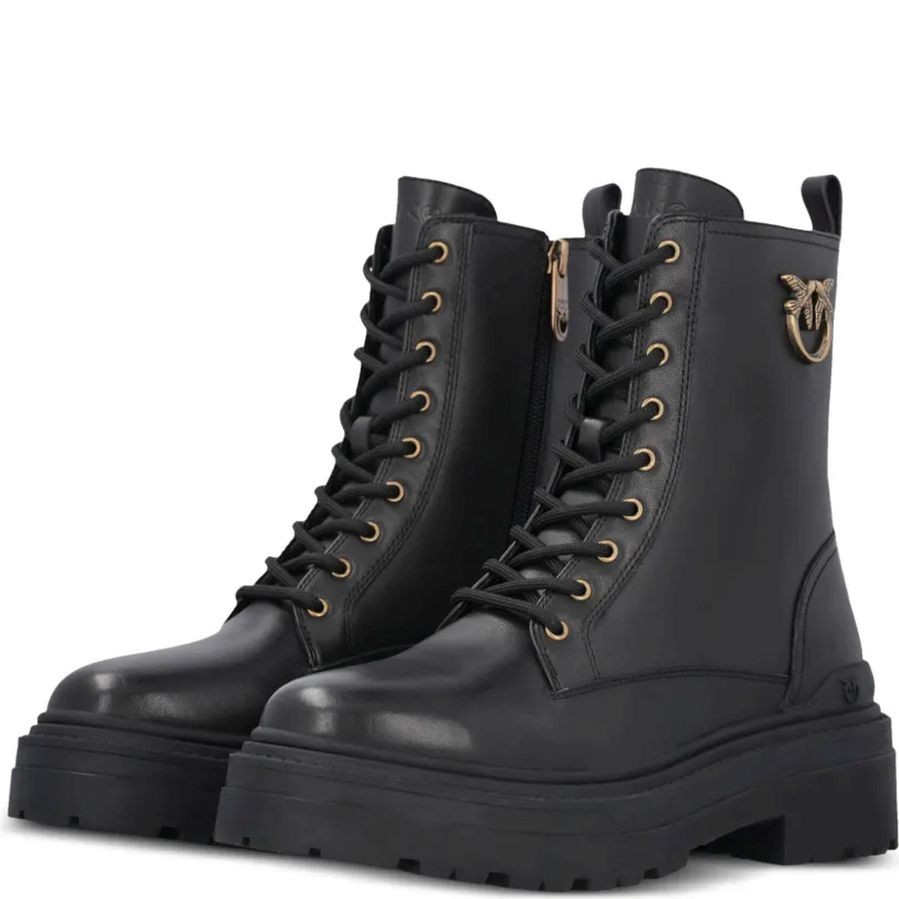PINKO Auliniai moterims, Juoda, Mia leather combat boots 4