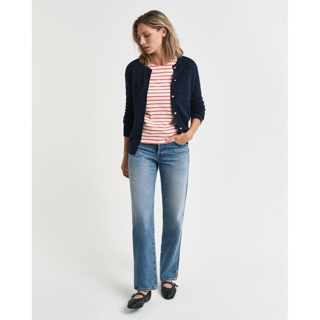 GANT Kardiganas moterims, Mėlyna, Textured cotton cardigan 5
