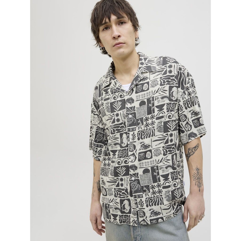 JACK & JONES Marškiniai trump. rankovėmis vyrams, Juoda, Wayne resort shirt 4